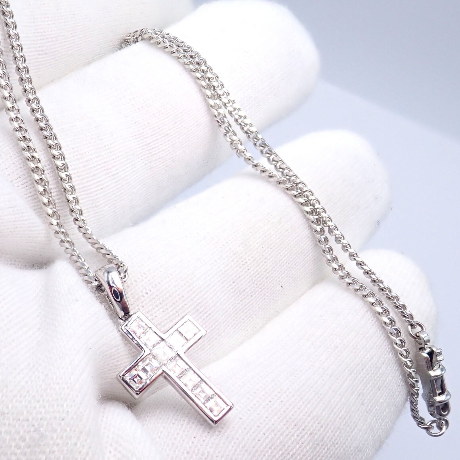 Authentic Cartier 18K White Gold Diamond Cross Pendant Necklace for Women - Luxury Gift for Anniversary, Valentine's Day & Special Occasions