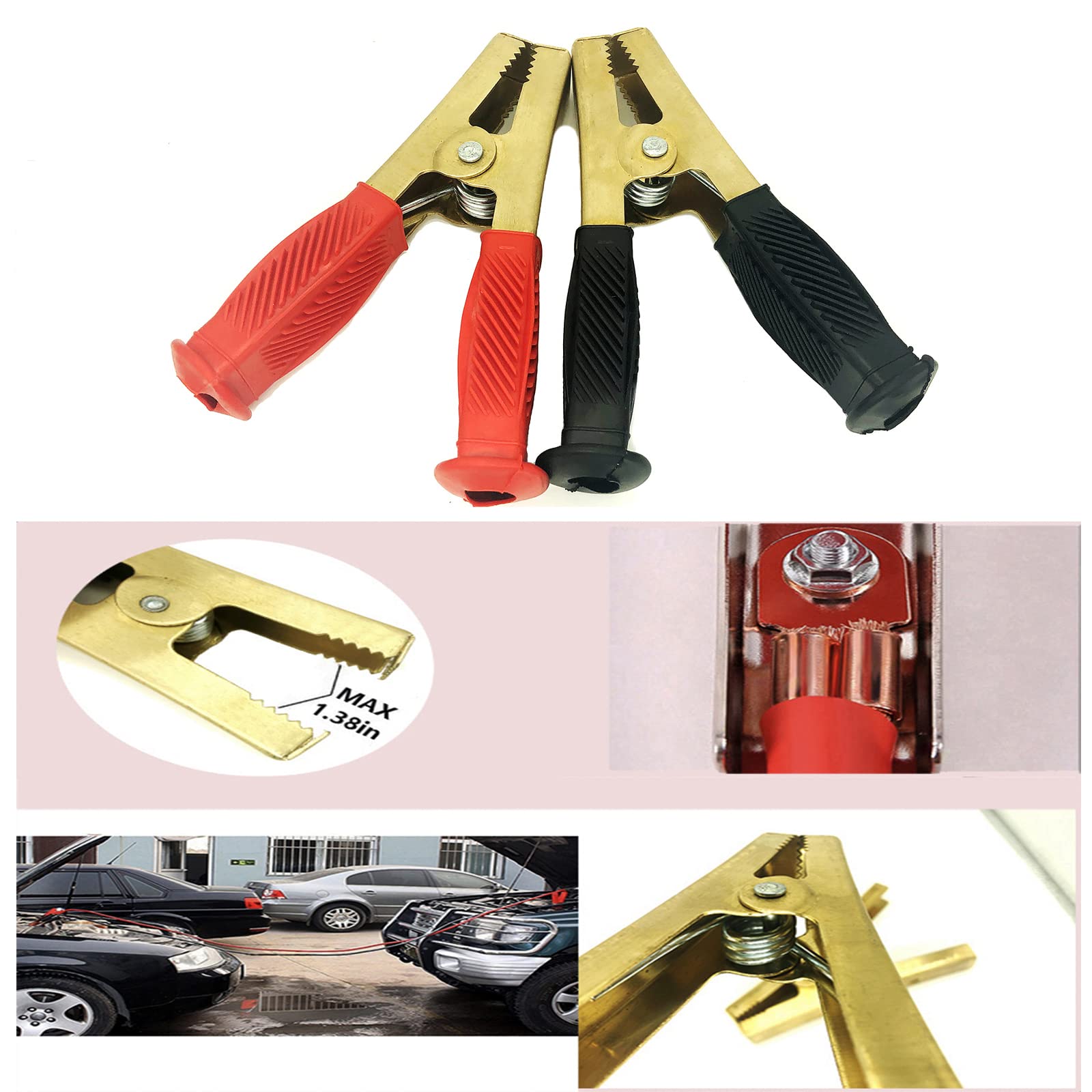 Heavy Duty Copper Battery Clamps 100A-1500A for Car Jump Start & Welding - High Conductivity Alligator Clips for Jumper Cables, Chargers & Power Tools - Ideal for Automotive Repair, Emergency Jump Starts & DIY Welding Projects