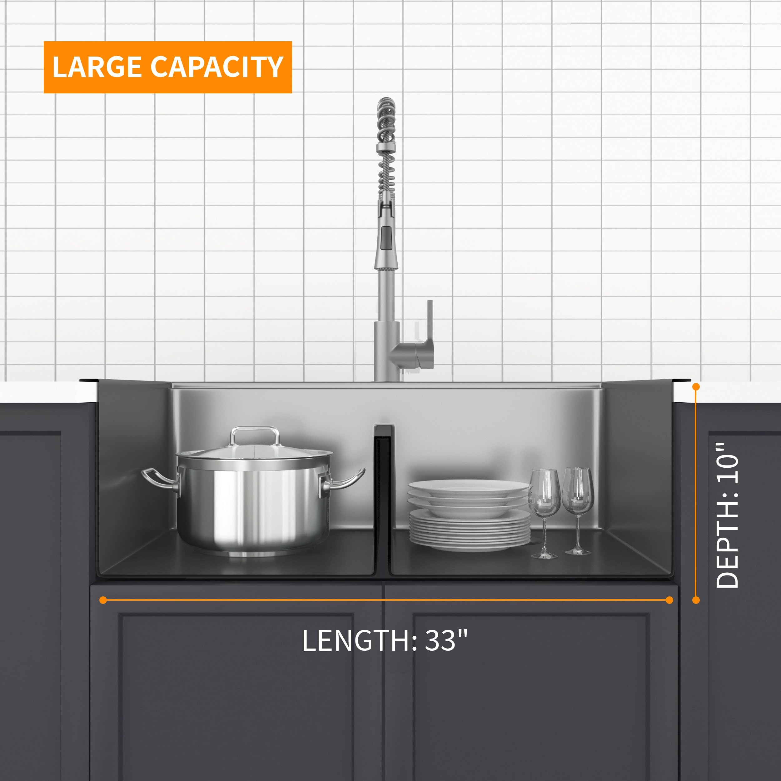 33 Inch Drop-in Gunmetal Black Stainless Steel Double Bowl Kitchen Sink with Black Spring Neck Faucet - Dual Mount Workstation for Modern Homes, Perfect for Busy Cooks and Large Meal Prep