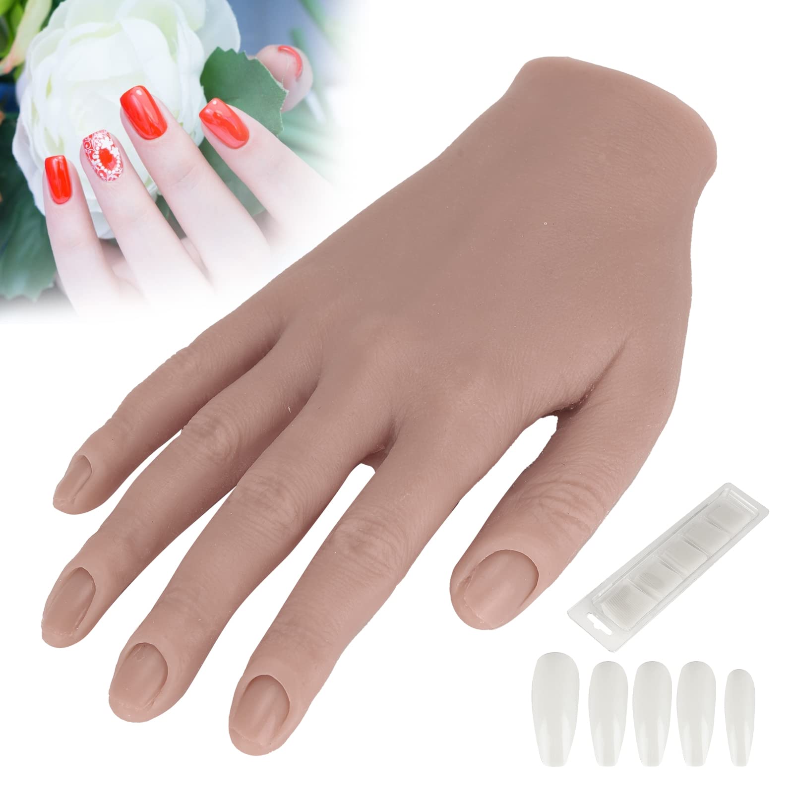 Professional Silicone Nail Practice Hand - Flexible Joint Mannequin Hand for Acrylic Nails & Nail Art Training - Bendable Fake Hand for DIY Manicure Practice - Perfect for Nail Art Beginners (03) - Ideal for Salon Training, Home Practice & Nail Technician Certification Prep