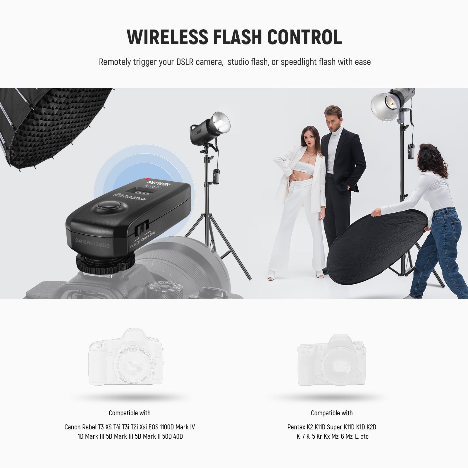 NEEWER FC 16 2.4G Wireless Flash Trigger for Canon DSLR & Mirrorless Cameras - Perfect for Studio Photography, Wedding Shoots & Outdoor Flash Photography