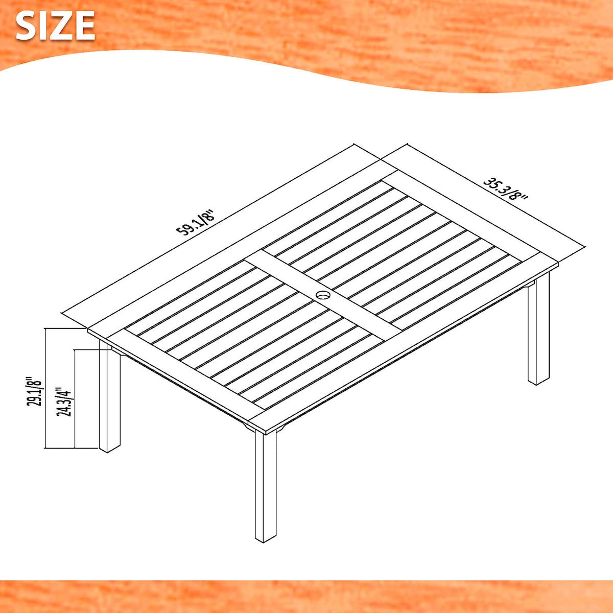 Brampton Patio Aveiro 1-Piece Rectangular Outdoor Dining Table | Natural Eucalyptus Wood | Weather-Resistant | Perfect for Backyard, Garden & Poolside Dining