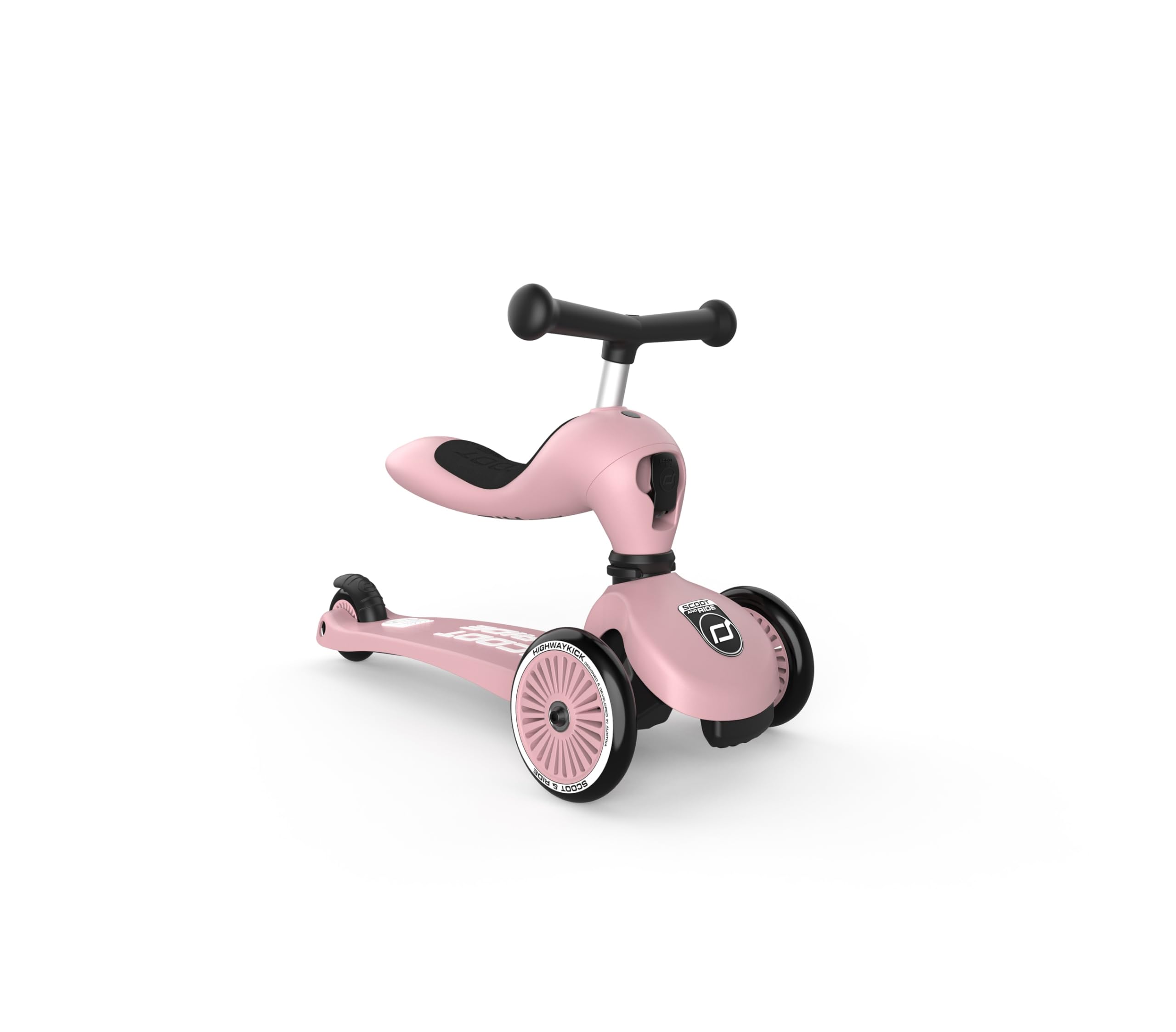 Scoot & Ride Highwaykick 1 2-in-1 Ride-On & Stand Scooter for Toddlers Ages 1-5 | Convertible Kids Scooter with Adjustable Handle | Rose Pink | Perfect for Indoor Play, Outdoor Park Adventures & Learning Balance