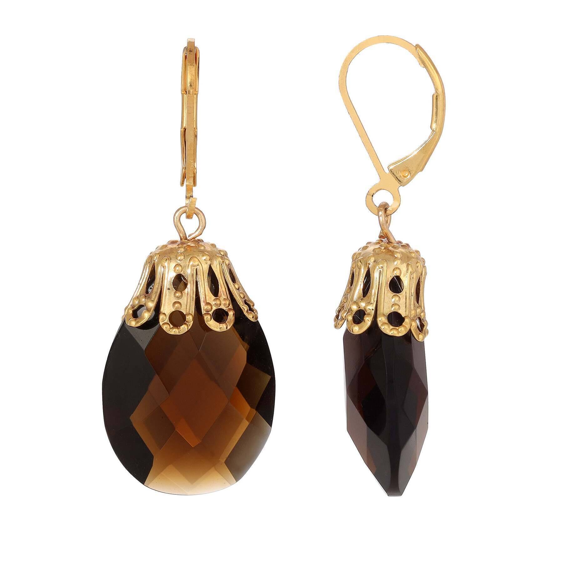 1928 Vintage Briolette Faceted Glass Drop Earrings for Women - Elegant Dangle Earrings for Party, Wedding & Evening Wear