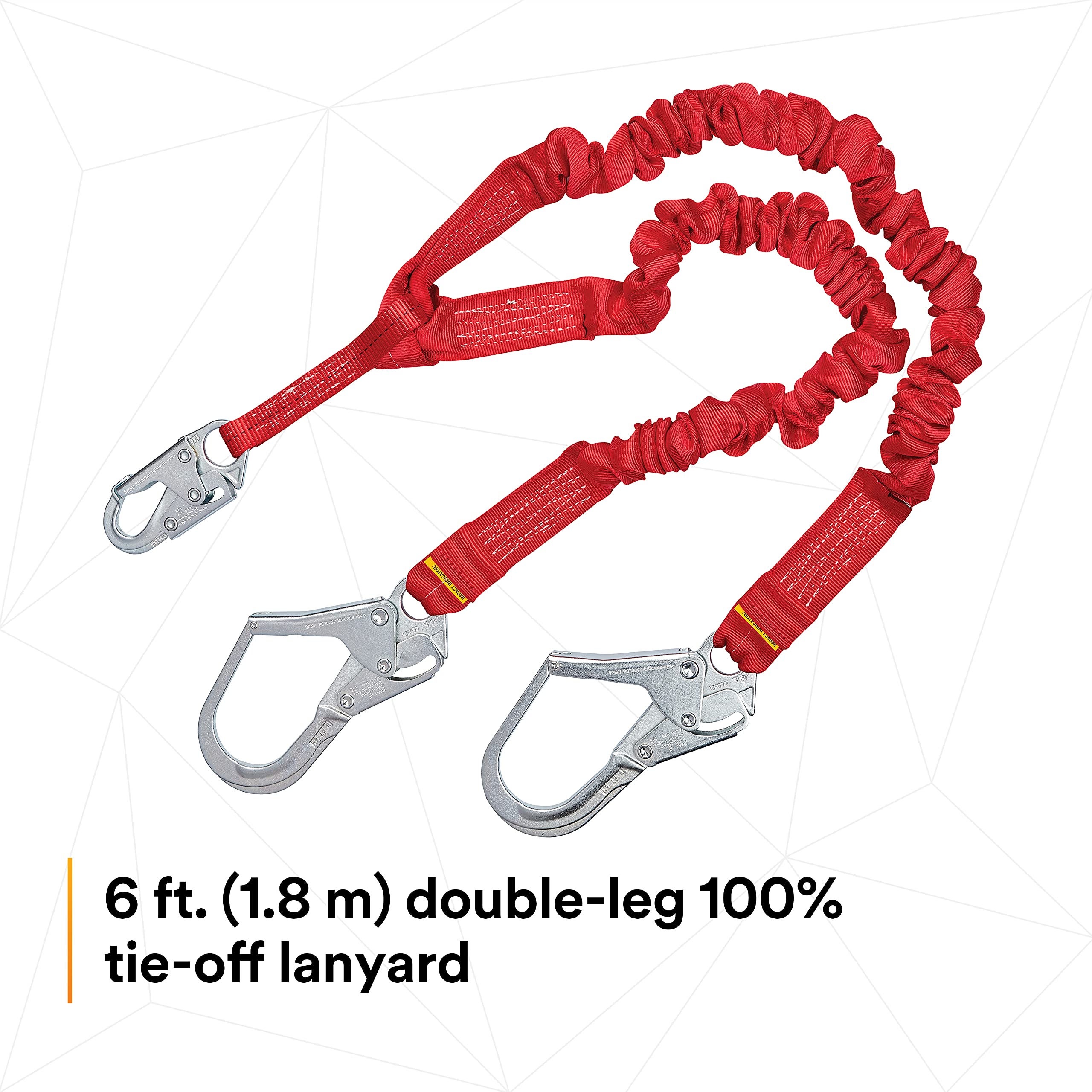 3M Protecta PRO 1340161 6-Foot Elastic Shock Absorbing Safety Lanyard with Snap Hook & Steel Rebar Hooks - 310 lb Capacity, Red - Ideal for Construction, Roofing & Fall Protection Work