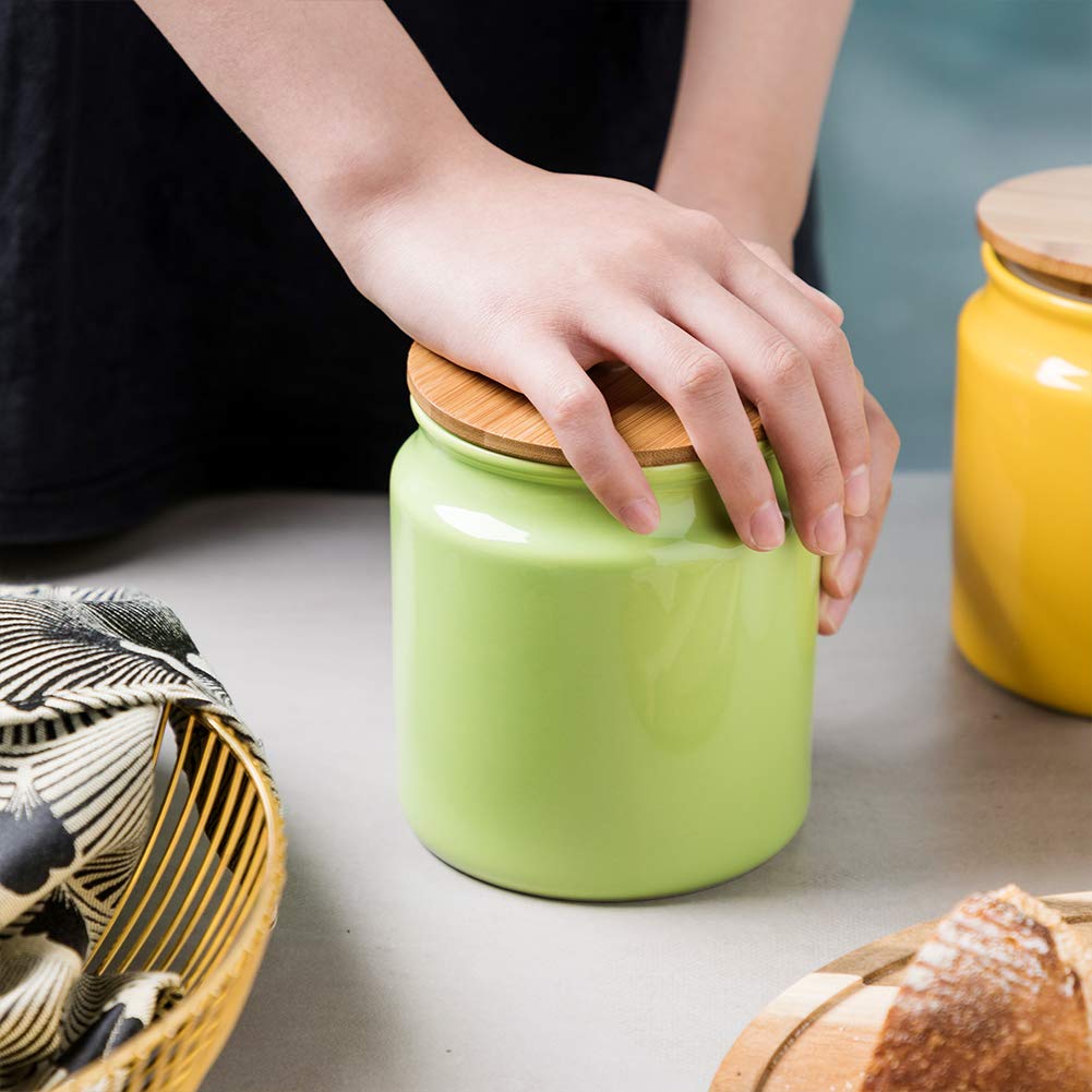 Sweejar 28oz Ceramic Food Storage Canisters with Airtight Wooden Lid - Kitchen Pantry Containers for Coffee Beans, Tea, Sugar, Salt & Dry Goods | Perfect for Home Organization & Coffee Bar Display (Green)