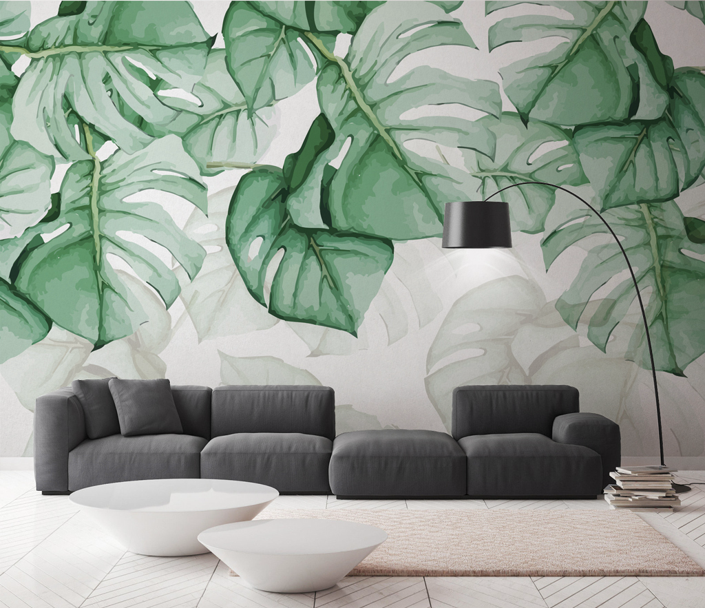 Tropical Fern Leaf Wallpaper Mural - Retro Botanical Peel & Stick Wall Decor for Living Room, Bedroom, or Office