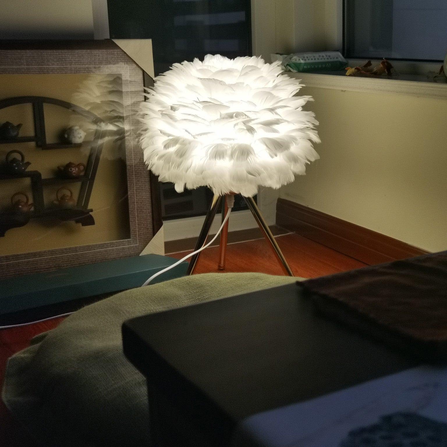 Elegant Goose Feather Table Lamp - Soft Warm White Light for Bedroom, Living Room & Office Decor - Perfect for Cozy Nights & Relaxing Ambience