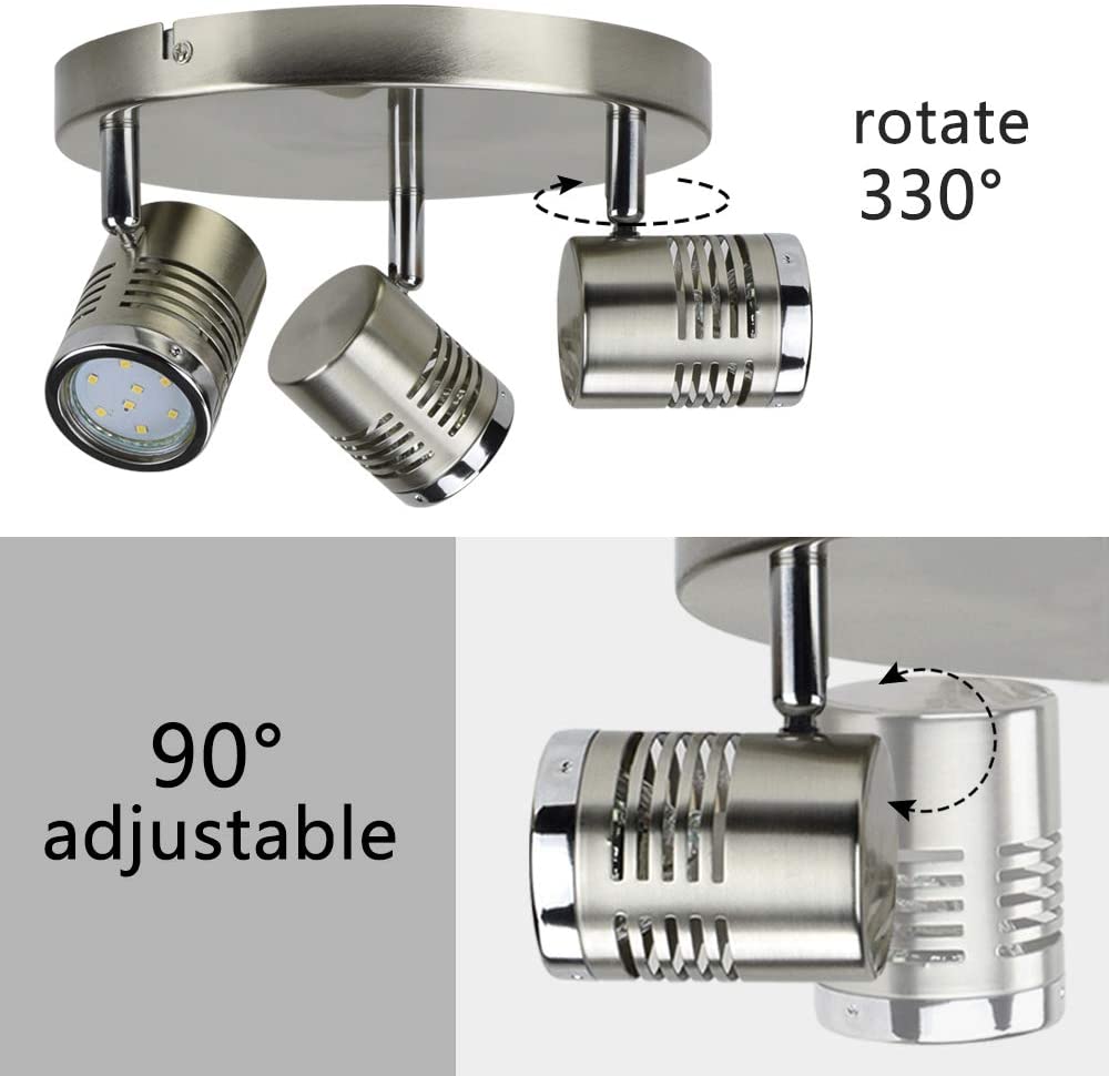 Depuley Industrial Track Light LED Directional Ceiling Spot Light - 3-Light Round Indoor Lighting Fixture with Warm White 3x3W GU10 Bulbs for Kitchen, Dining Room, Hallway, Bedroom & Picture Wall - Perfect for Accent Lighting and Home Decor