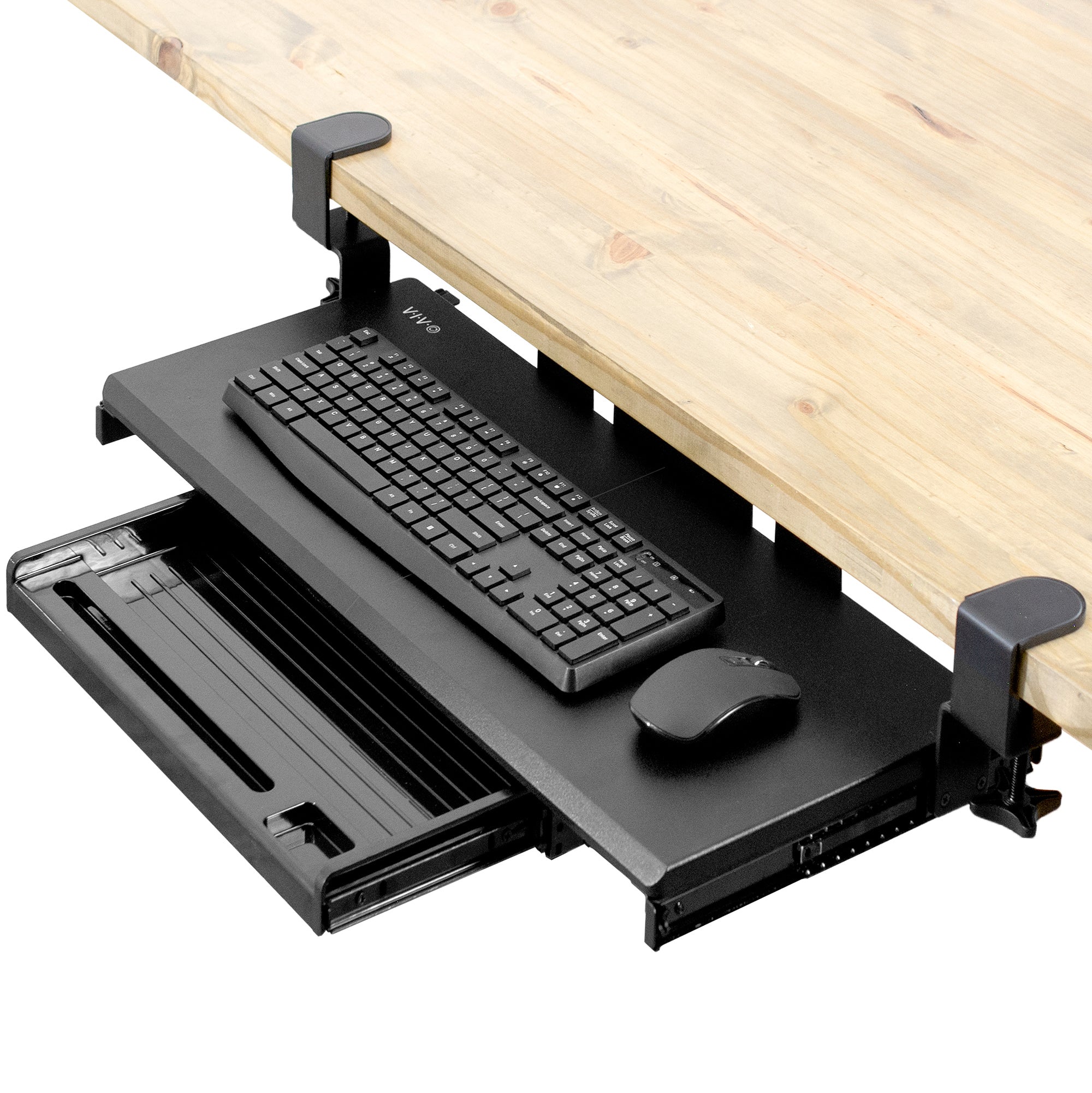 Ergonomic Clamp-On Keyboard Tray with Pencil Drawer - Adjustable Under Desk Keyboard Shelf for Office & Home Workspace Organization
