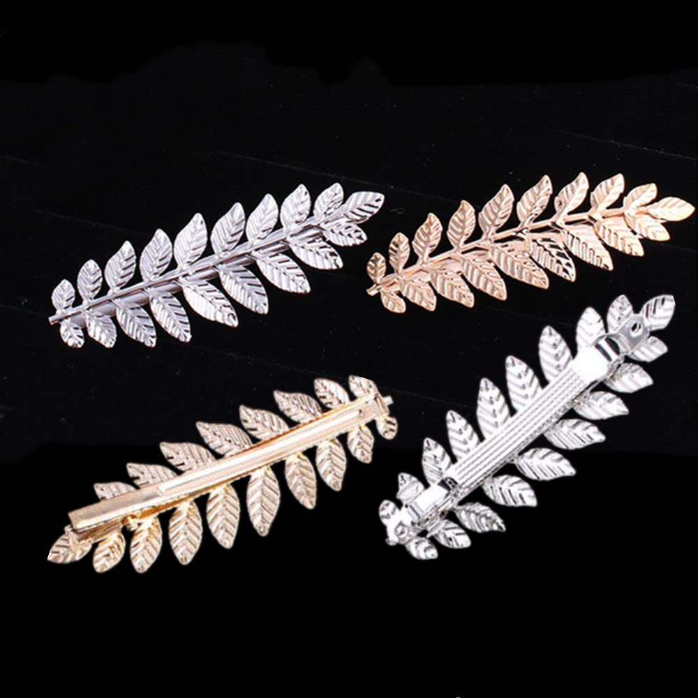 Samlbale 4-Piece Girls Hair Clips Set - 2 Duckbill Clips & 2 Spring Hairpins for Women & Kids - Leaf Design Hair Accessories for Wedding, Party & Everyday Use