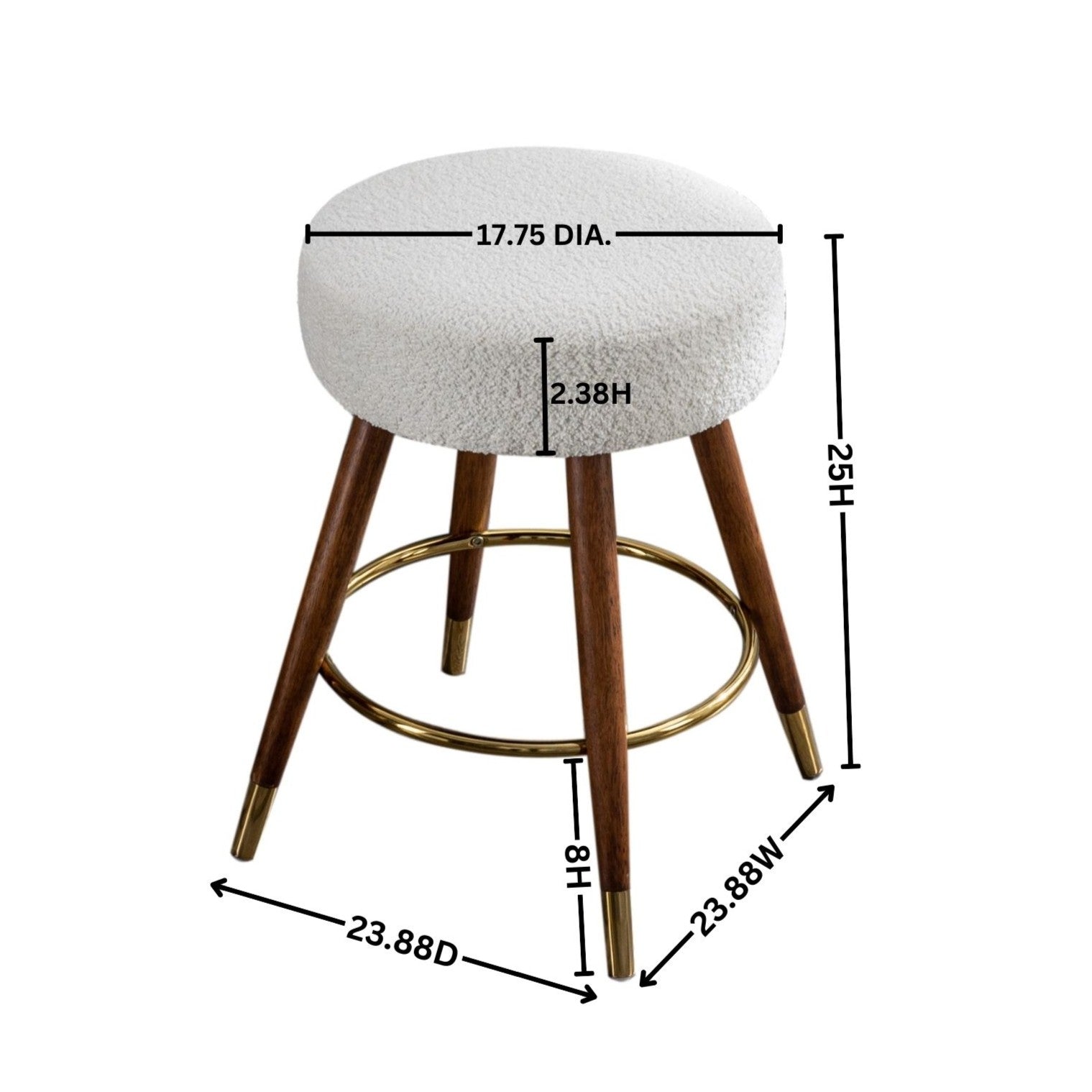 Roundhill Furniture MoMo Boucle Upholstered Swivel Bar Stool - 360° Rotating Counter Height Stool with White Fabric - Perfect for Kitchen Islands, Breakfast Bars & Modern Home Decor