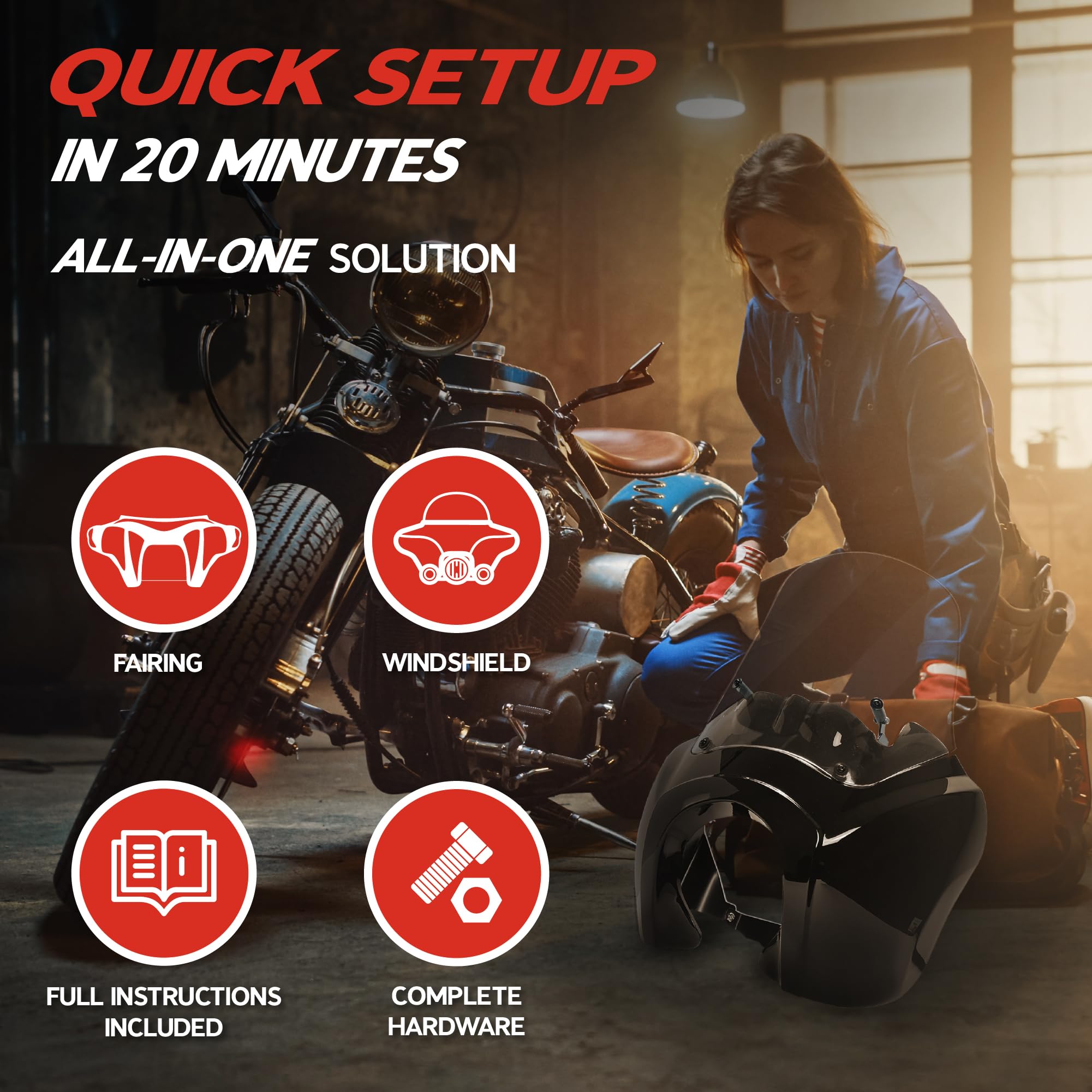 Black & Clear Tall Fairing Windshield Club Style Kit for Harley-Davidson Dyna, Super Glide T-Sport FXDXT, FXR - Perfect for Highway Riding & Wind Protection