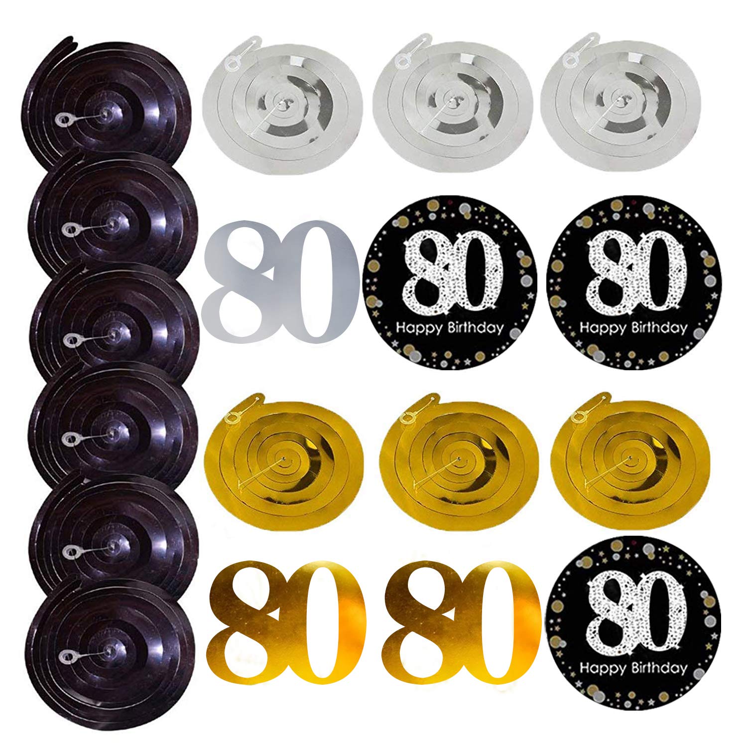 80th Birthday Party Decorations Kit - Gold Glitter Cheers to 80 Years Banner, Pom Poms, 12PCS Sparkling 80 Hanging Swirls for Anniversary Decor | Perfect for 80th Birthday Parties, Milestone Celebrations & Retirement Events