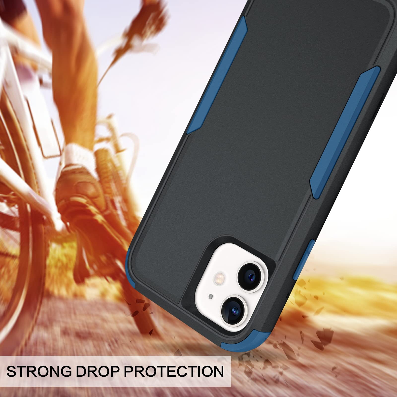 Premium Heavy Duty 3-in-1 Shockproof iPhone 12/12 Pro Case - Rugged Non-Slip Full Body Protection with Hard PC & Soft TPU Bumper (6.1 Inch) | Ideal for Outdoor, Work & Daily Use | Black/Navy Blue