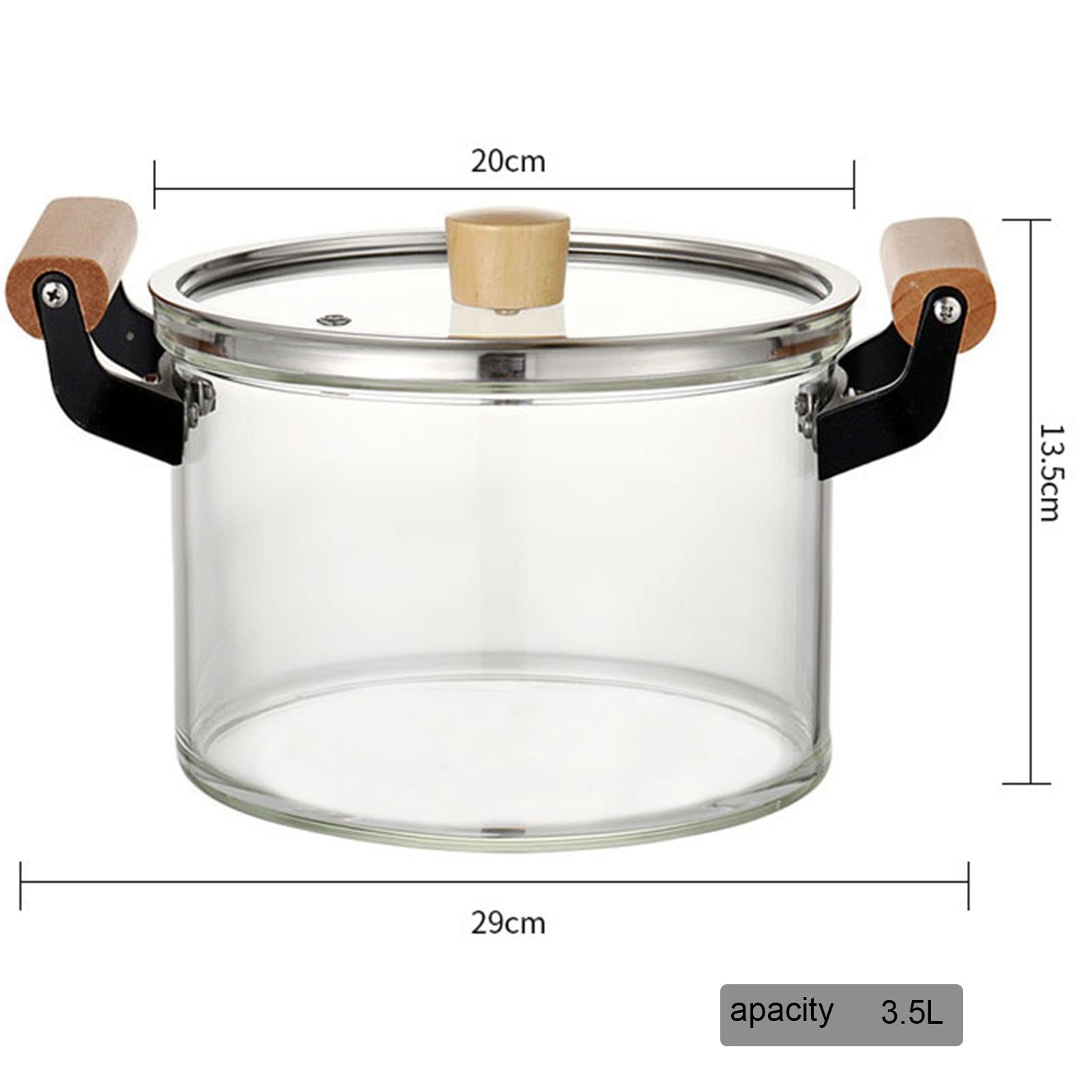 Premium Clear Glass Stock Pot - 3.5L High Borosilicate Heat-Resistant Cooking Pot for Pasta, Noodles & Stews | Ideal for Home Kitchen & Restaurant Use | Perfect for Meal Prep, Soups & Large Batch Cooking