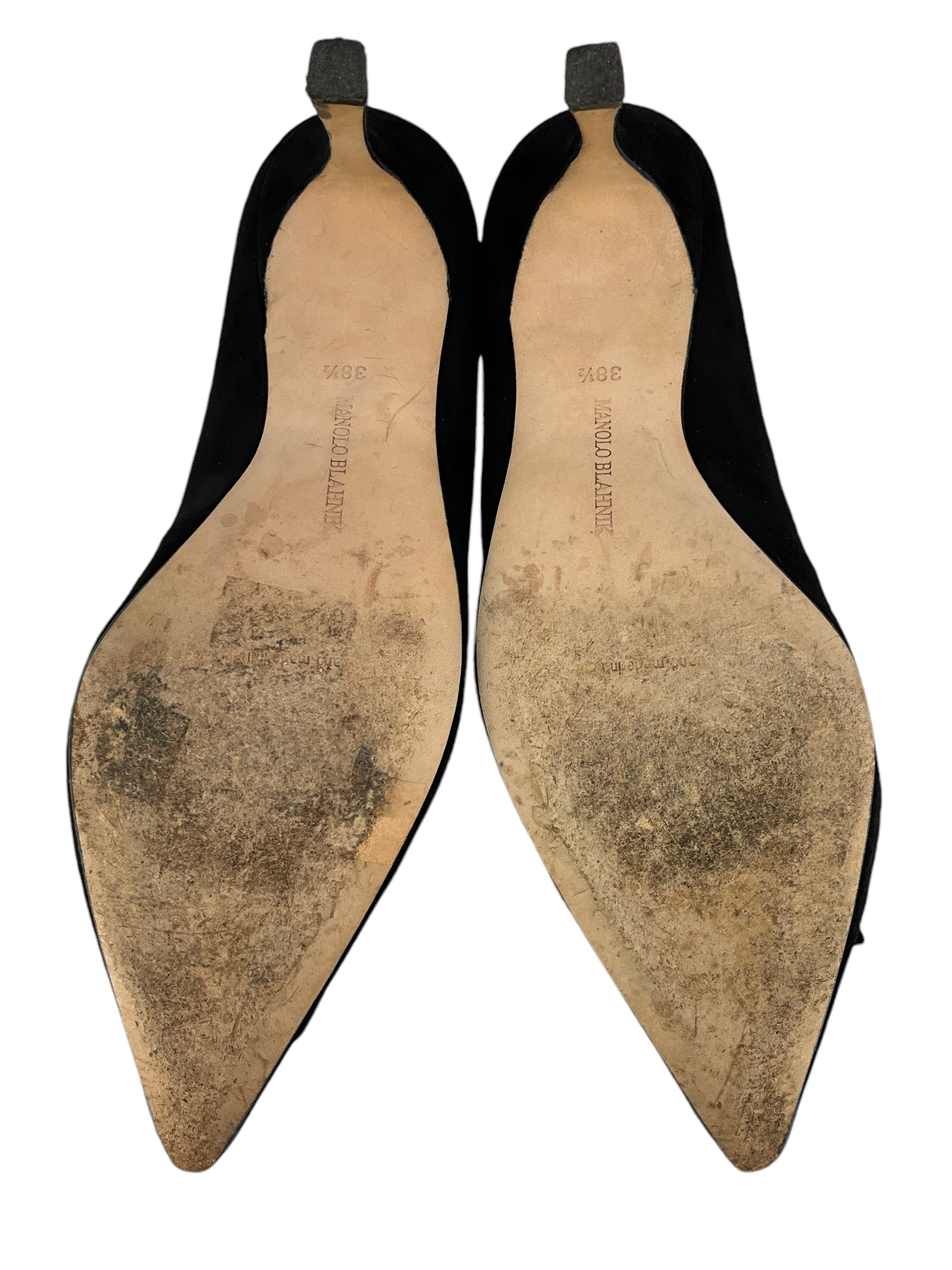 Manolo Blahnik Lisa Flower Suede Pumps Women's Size 8.5 - Elegant Heels for Weddings, Parties & Special Occasions