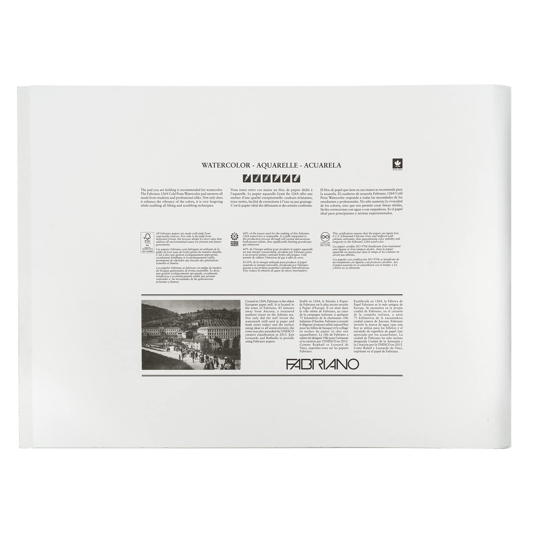 Fabrico 1264 Watercolor Paper Pad 18x24 Inches - 140lb/300gsm Bright White Cold Press for Artists & Students - Perfect for Watercolor Painting, Sketching & Mixed Media Art