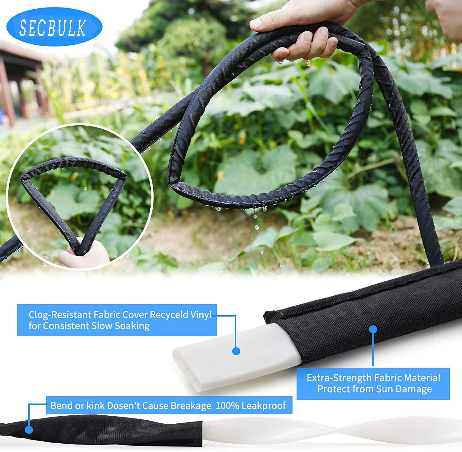 2025 Flat Soaker Hose 10 ft - Linkable Drip Irrigation System for Garden - Water Saving 80% - Dual Layer Leakproof Design with Holes - Perfect for Flower Beds, Vegetable Gardens & Lawn Watering