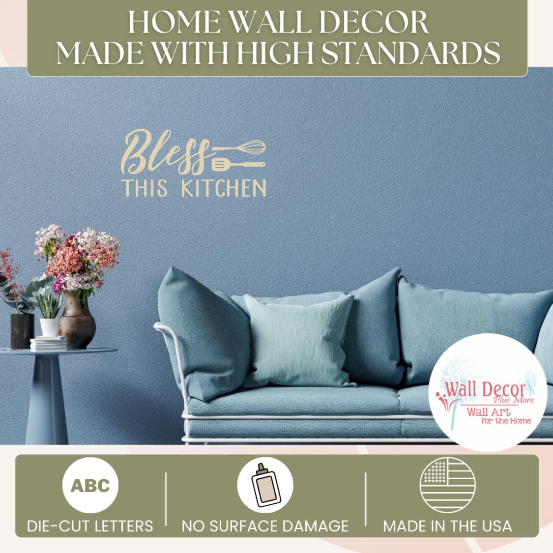 Bless This Kitchen Vinyl Wall Decal - Inspirational Matte Vinyl Quote Sticker for Home Decor - 23”x11