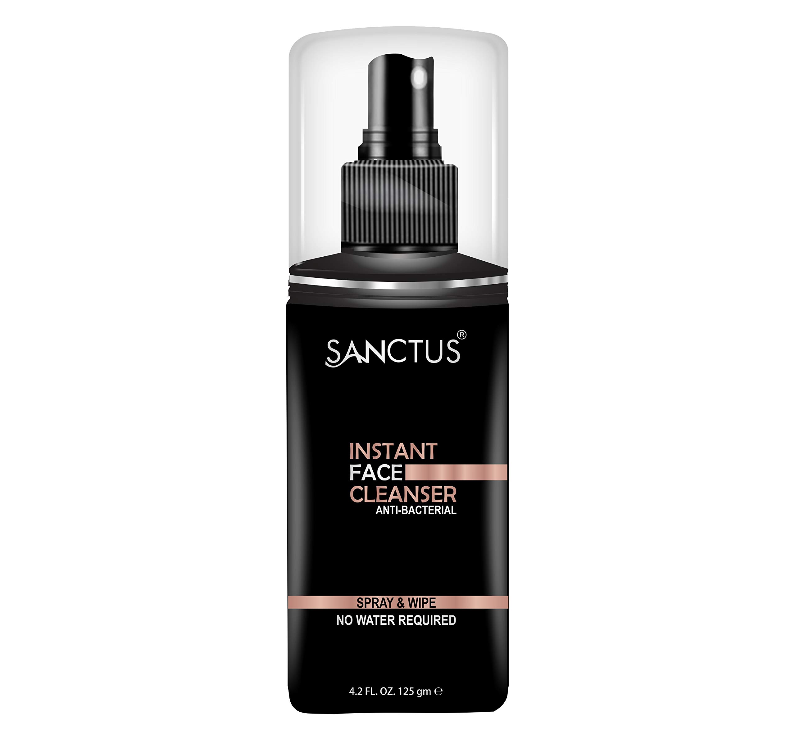 SANCTUS Instant Waterless Face Cleanser Spray - Anti-Bacterial Formula for Clean, Smooth & Glowing Skin | Travel-Friendly No-Rinse Facial Wash (125g) | Perfect for Gym, Office & On-The-Go Skincare