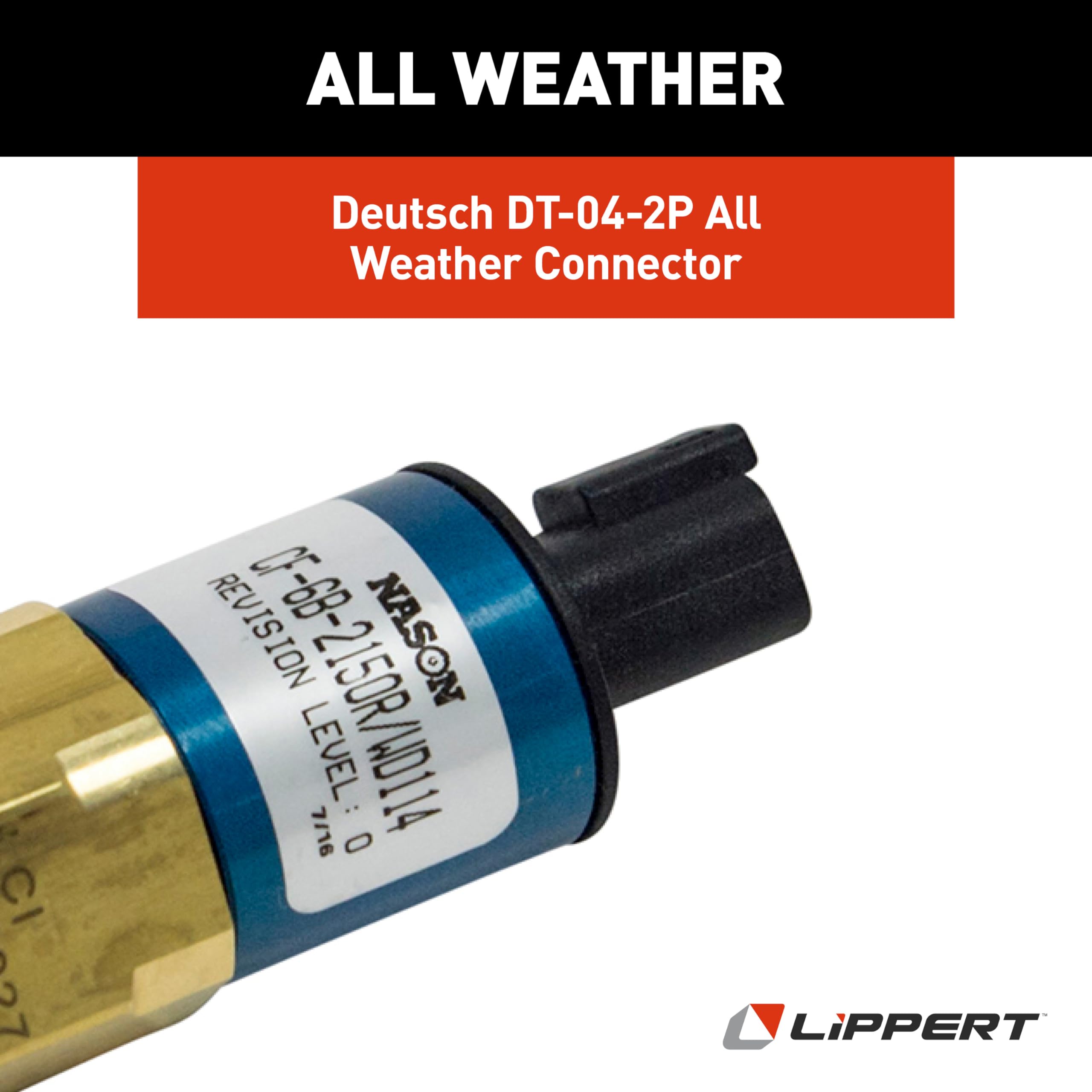 Lippert RV Leveling System High-Pressure Hydraulic Replacement Pressure Switch - 2,150 PSI Nason with Deutsch DT-04-2P Plug-and-Play Connector, All-Weather Design for Smooth RV Leveling in Any Condition