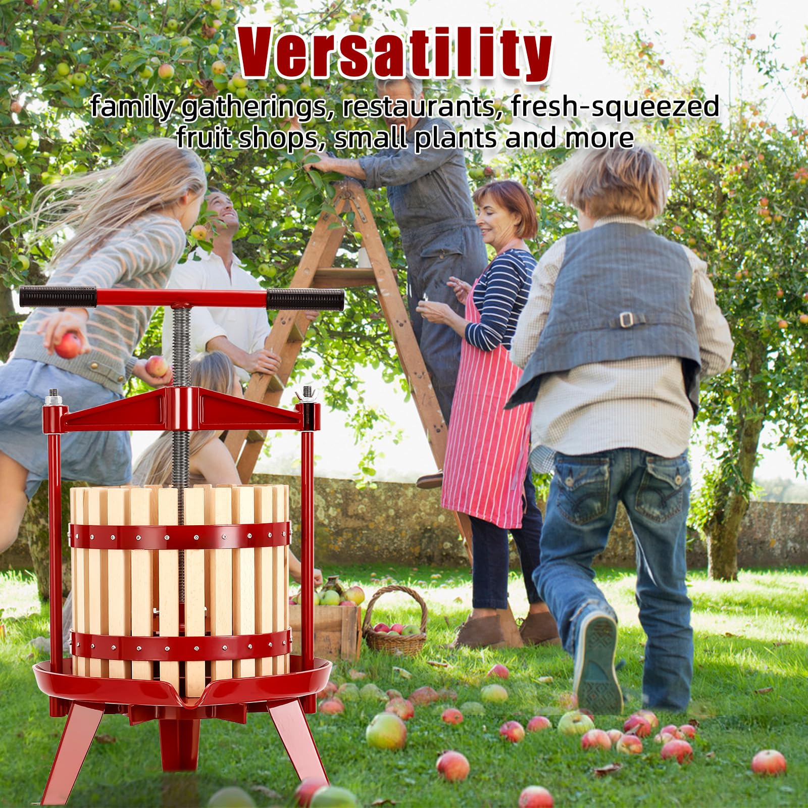 Towallmark 3.17 Gallon Manual Fruit Wine Press - Heavy Duty Wooden Cider & Grape Crusher with Stable Triangular Base & T-Handle - Perfect for Home Brewing, Apple Pressing, Winemaking - Great for Kitchen, Outdoor, and DIY Wine Making Projects