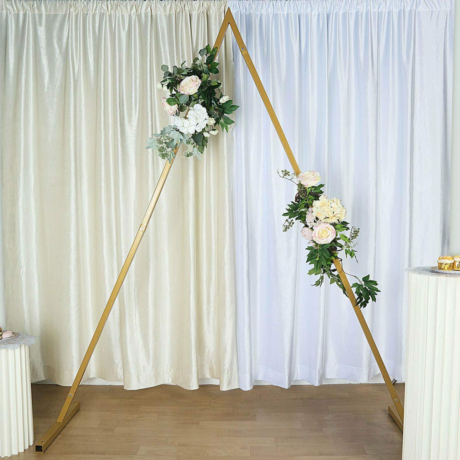 LOYALHEARTDY 8FT Gold Metal Triangle Wedding Arch Stand - Modern Geometric Wedding Backdrop for Outdoor Ceremonies, Garden Parties & Photo Shoots - Durable Lawn Decoration for Wedding Aisle & Reception Entrance