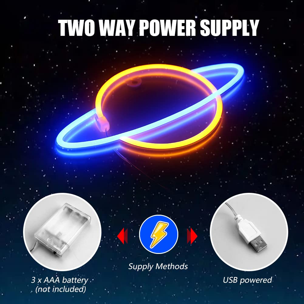 Custom LED Neon Sign - Planet Wall Decor for Bedroom, Kids Room & Living Room | Durable Acrylic Light Up Sign for Home, Bar, Party, Wedding & Christmas Decorations | Perfect for Night Lights, Room Aesthetics & Special Events