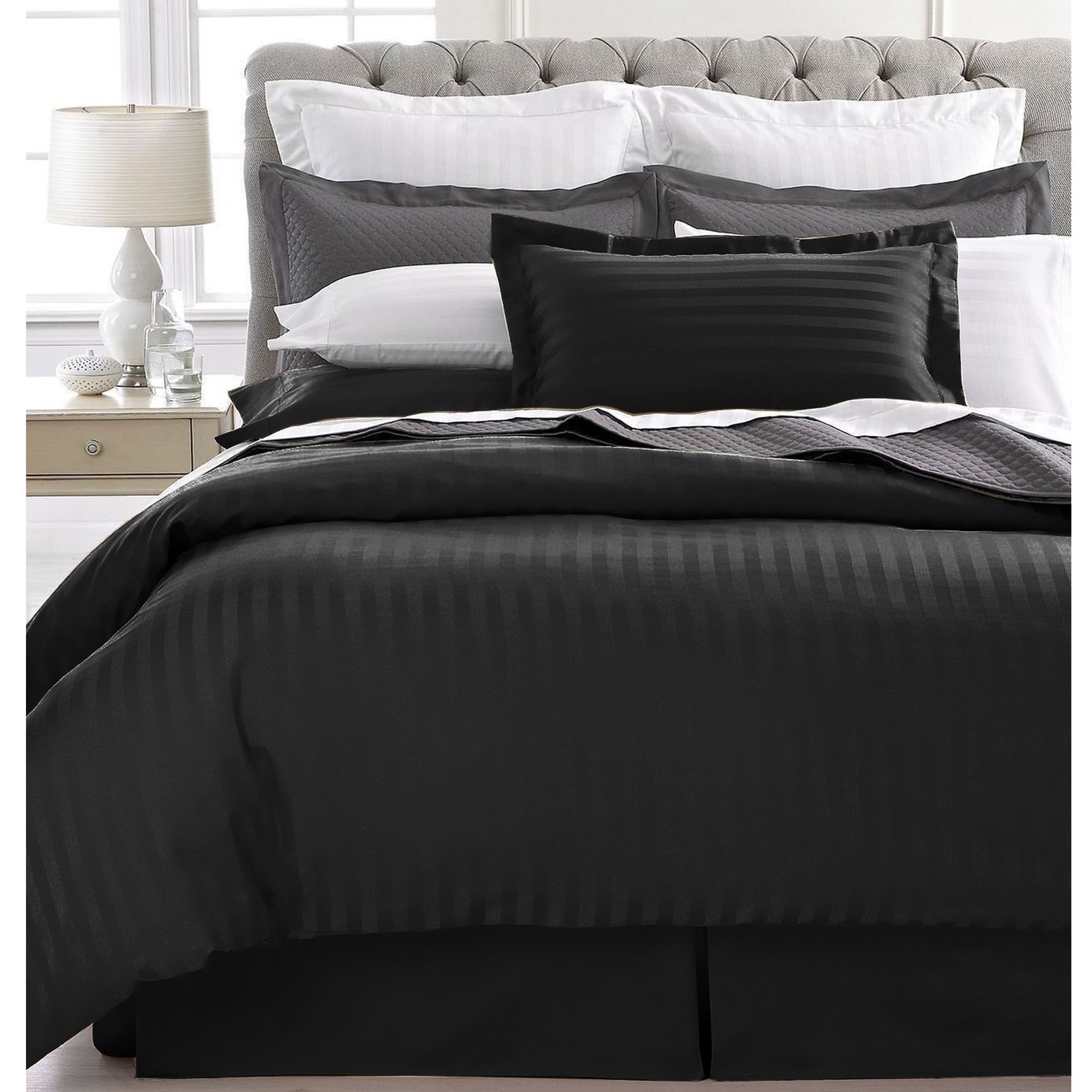 Ultra Soft 1800 Series 2-Piece Striped Duvet Cover Set - Twin Size, Black | Home Sweet Home Dreams Inc | Perfect for Kids' Rooms, Guest Bedrooms & Cozy Sleep
