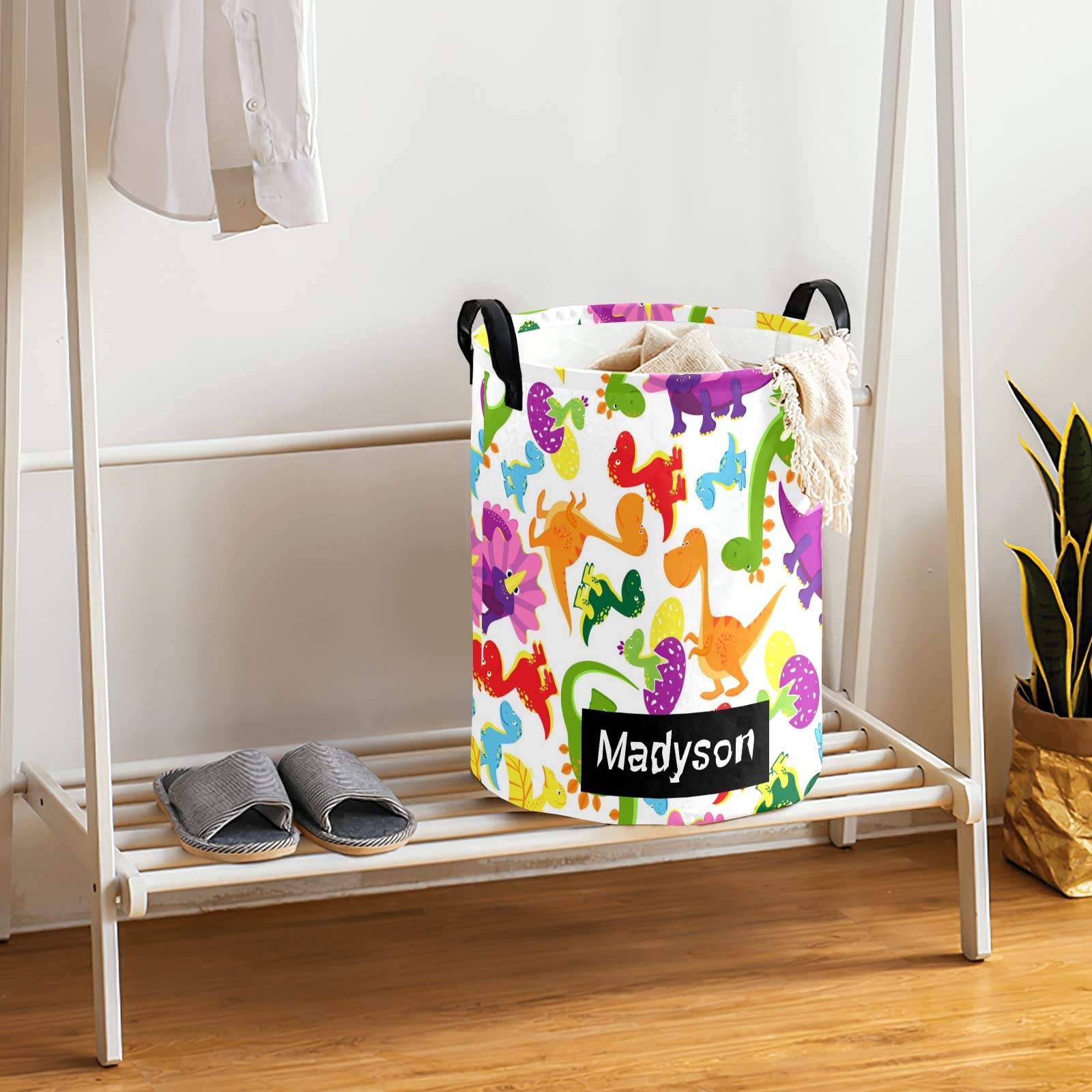 Custom Personalized Laundry Basket with Handle - Collapsible Clothes Hamper for Bedroom, Bathroom & Living Room Storage - Dinosaur Design (Ideal for Kids' Rooms, Dorm Organization & Space-Saving Home Decor)