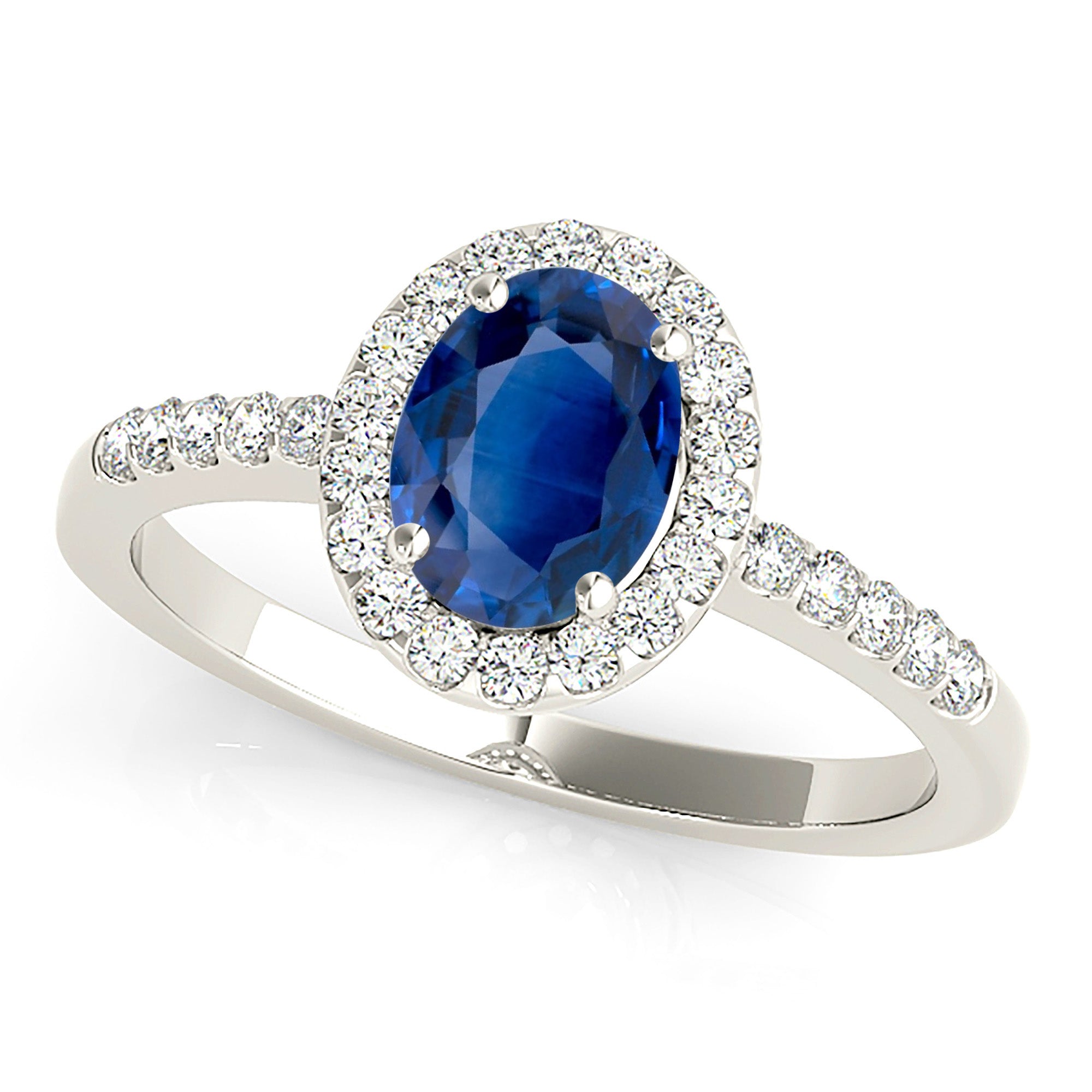 1.50 Carat Genuine Blue Oval Sapphire Engagement Ring with Diamond Halo Setting - Perfect for Wedding, Proposal & Anniversary Gifts