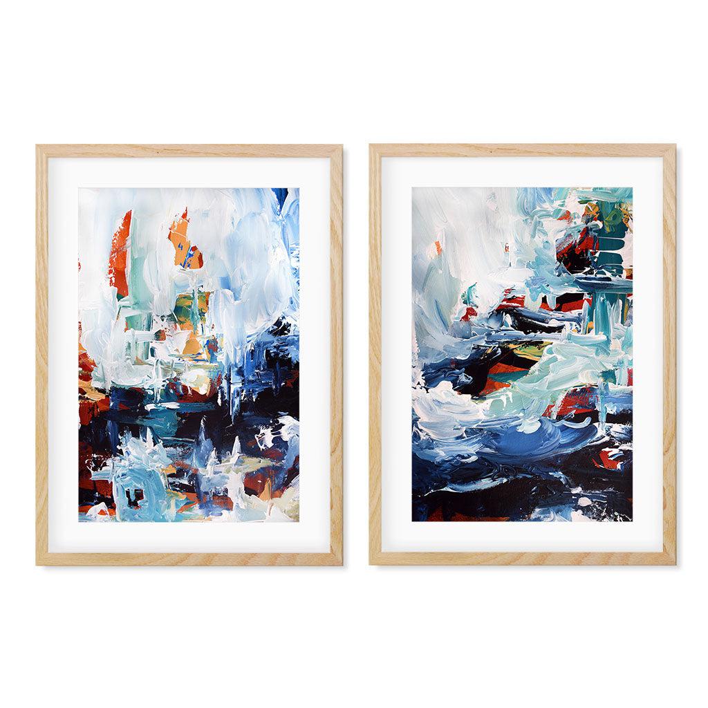 Textured Blue Abstract Wall Art Print Set of 2 - Modern Canvas Paintings for Living Room, Bedroom & Office Decor