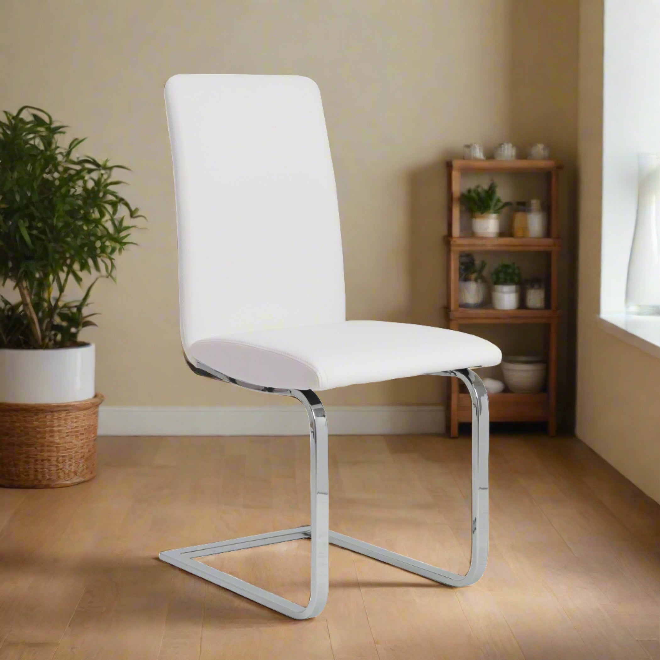 Euro Style Cinzia Modern White Dining Chairs with Chrome Legs - Set of 2, Perfect for Kitchen, Dining Room, and Contemporary Home Decor