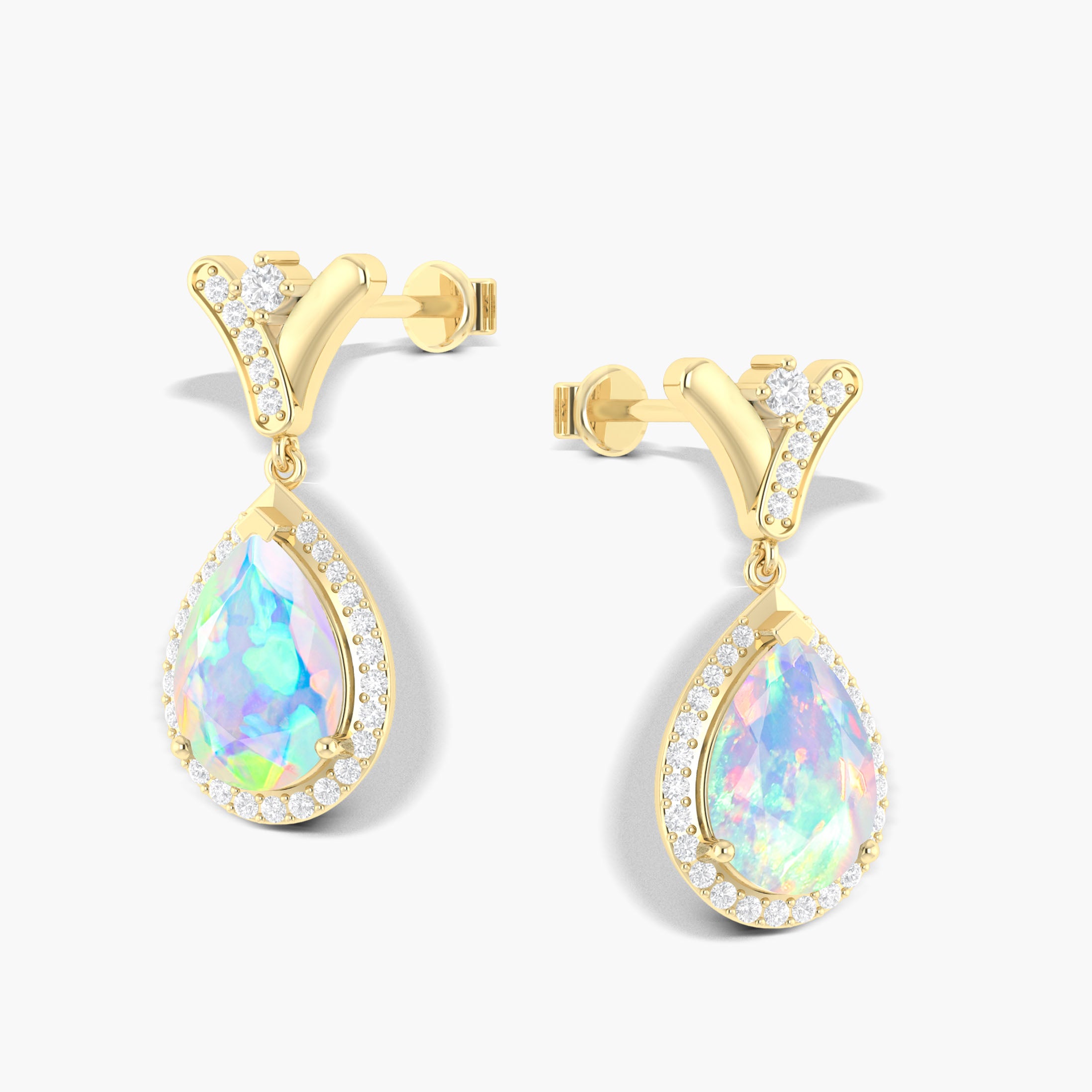 V-Shaped Natural White Opal Drop Earrings with Push Back Closures - Elegant Dangle Earrings for Women, Perfect for Weddings, Parties & Special Occasions