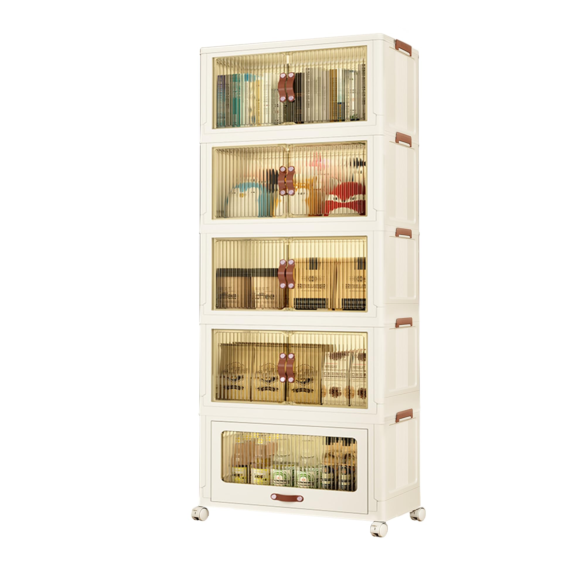 5-Tier Collapsible Storage Bins with Wheels & Lids - Modern Large Home Organization (25.59 x 14.96 x 70.87 in, 480 QT) - Perfect for Closet, Garage, Pantry & Office Storage Solutions