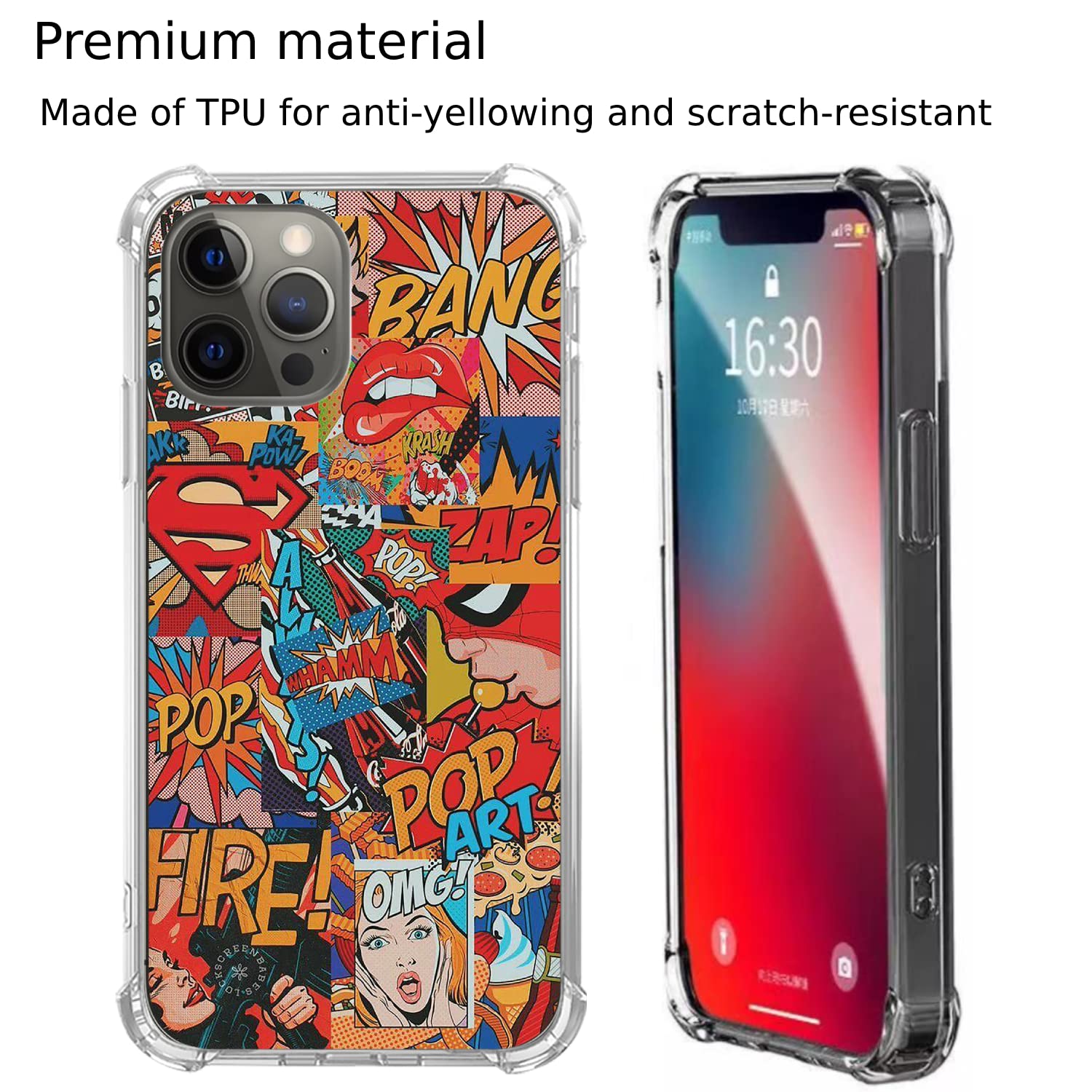 Trendy Pop-Art Comic Phone Case for iPhone 13 Pro Max - Shockproof TPU Bumper Cover with Unique Design - Perfect for Daily Use, Travel & Gift Giving