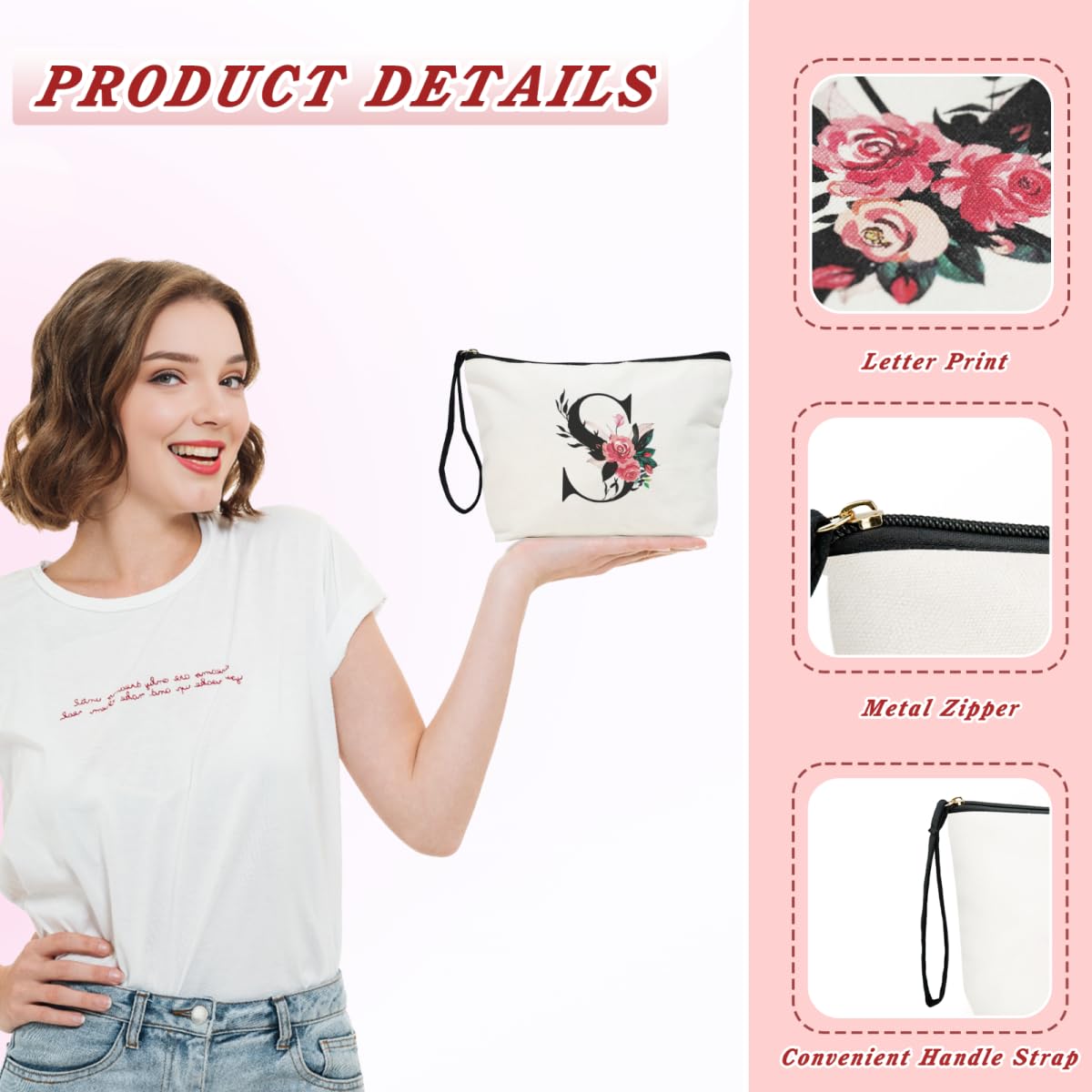 Personalized Makeup Bag for Women - Cute Cosmetic Travel Pouch, Great Gift for Birthday & Friendship (Letter M) - Perfect for Travel & Daily Use