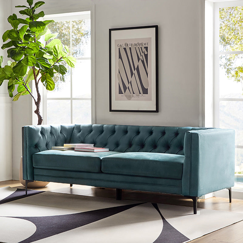 84'' Vegan Leather Tufted Sofa - Modern Faux Leather Couch for Living Room, Office & Lounge - Comfortable Mid-Century Style Sectional with Button Tufting
