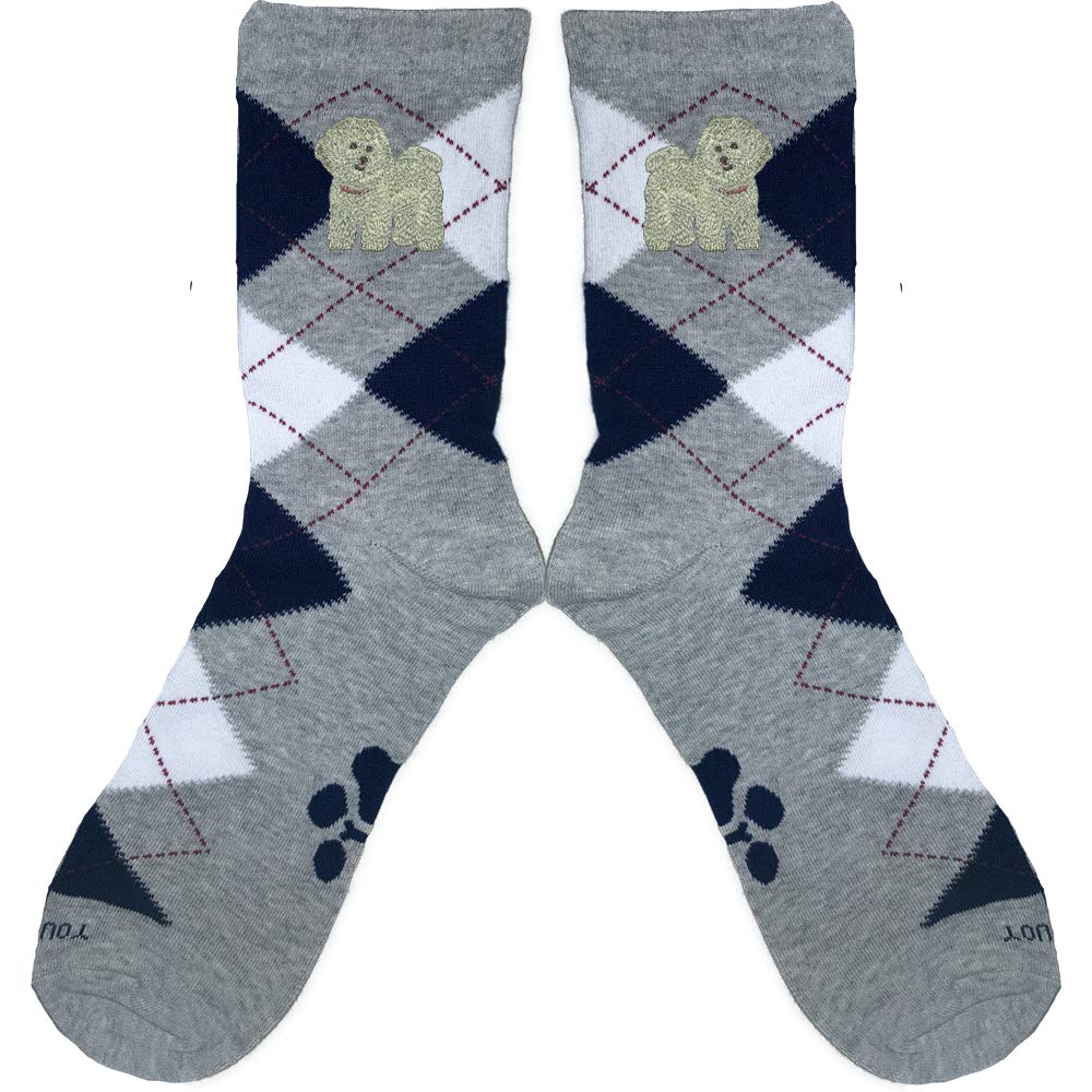 YourBreed Embroidered Bichon Argyle Socks for Men & Women - Comfortable Unisex Fashion Socks with Cute Dog Design - Perfect for Casual Wear, Gifts & Dog Lovers