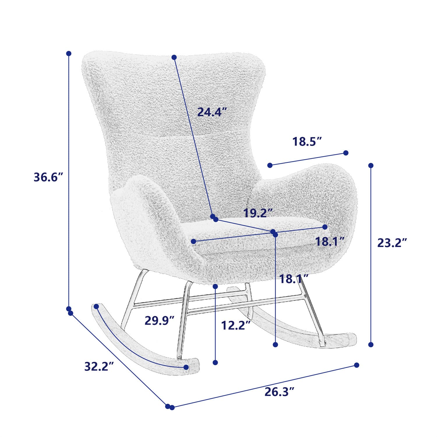 Comfy Rocking Chair with Soft Teddy Fabric Seat - Gray Accent Armchair for Living Room & Bedroom | Perfect for Nursery, Reading Nook & Relaxation