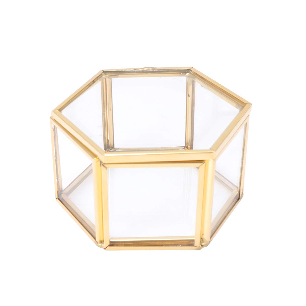 Hexagonal Jewelry Box - Mini Storage Organizer for Earrings, Rings & Necklaces - Minimalist Brass Gold Jewelry Case for Women & Girls - Perfect for Travel, Gifts & Home Decor