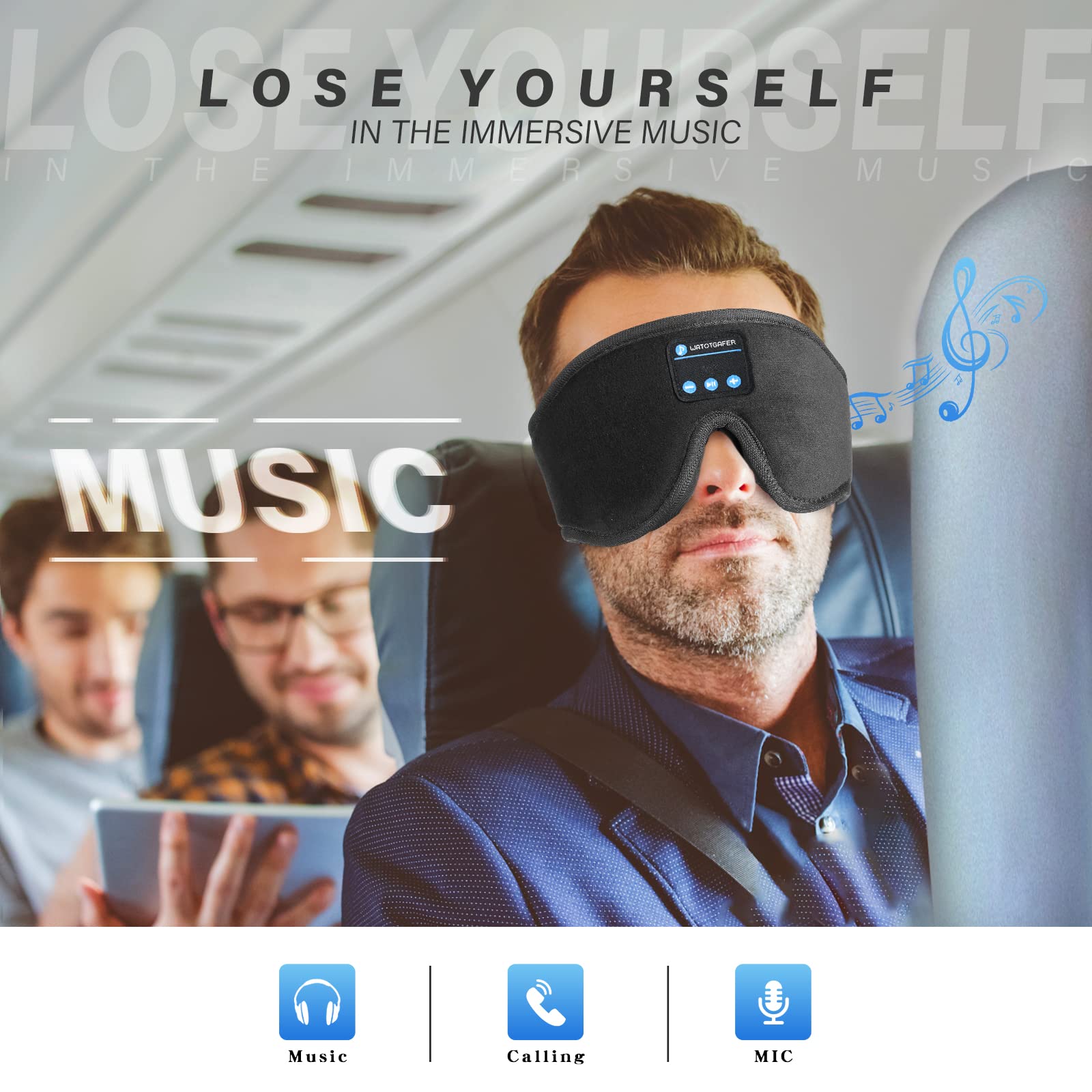 Bluetooth 5.0 Sleep Headphones & 3D Eye Mask - Wireless Washable Sleeping Headphones with Ultra Thin Speakers for Side Sleepers, Hands-Free Mic - Perfect for Insomnia Relief & Travel Comfort