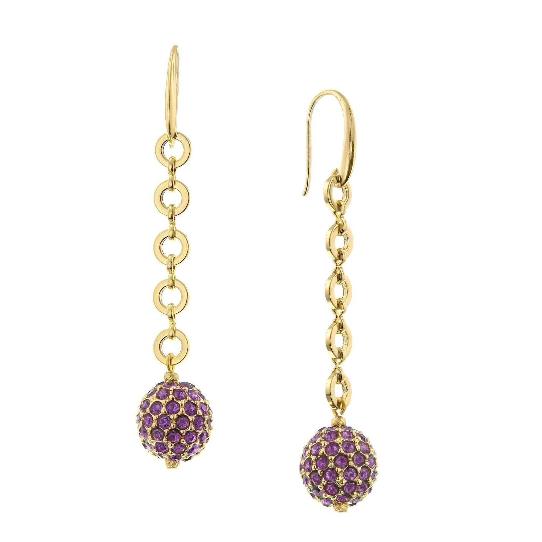 1928 Jewelry Amethyst Purple Crystal Linear Fireball Earrings for Women - Elegant Dangle Drop Earrings for Party, Wedding & Evening Occasions