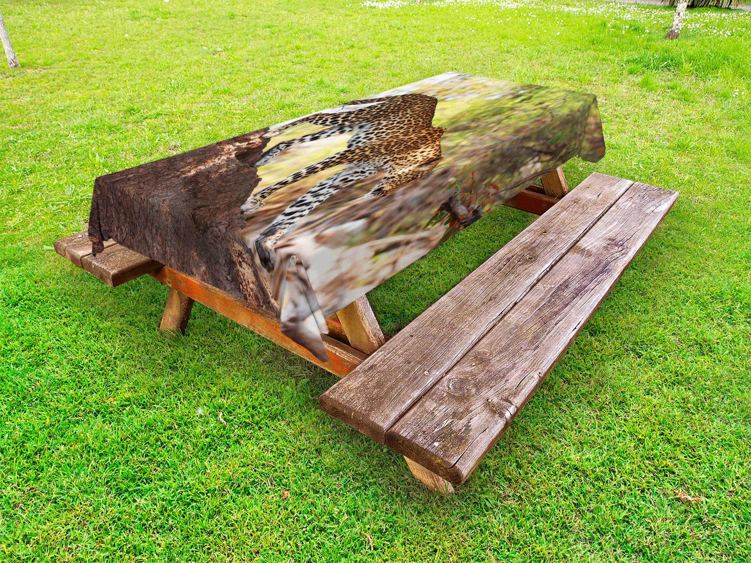 Ambesonne Leopard Print Outdoor Tablecloth - Waterproof Washable Picnic Table Cover 58