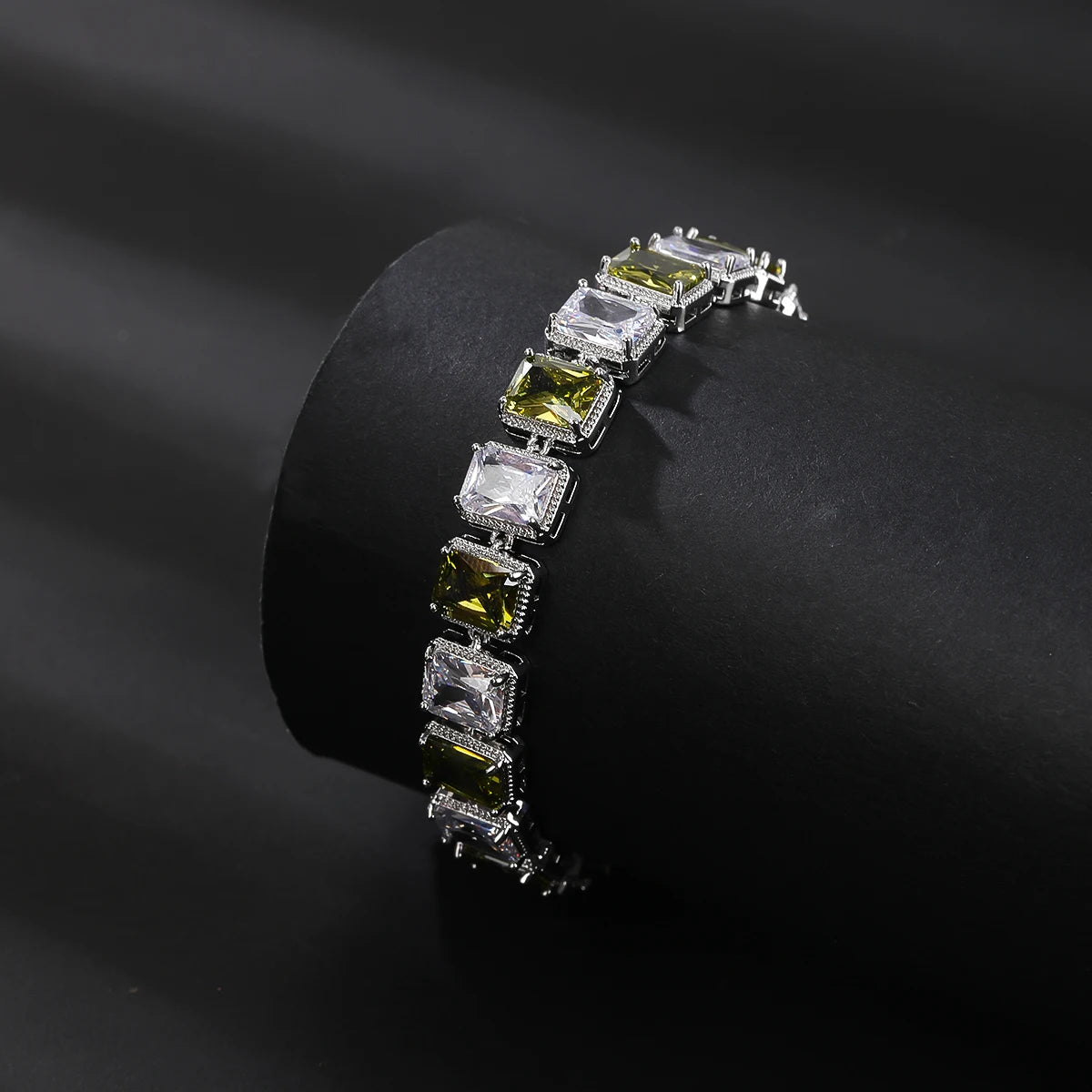 Elegant Silver Plated Square Cubic Zirconia Bracelet for Women - Red, Yellow, Green Colors - Perfect for Parties, Weddings & Special Occasions
