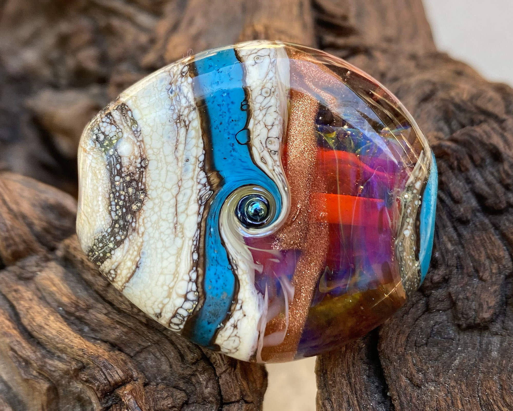 Handmade Turquoise and Red Organic Lampwork Glass Focal Bead - SRA Certified for Jewelry Making, DIY Crafts & Boho Accessories