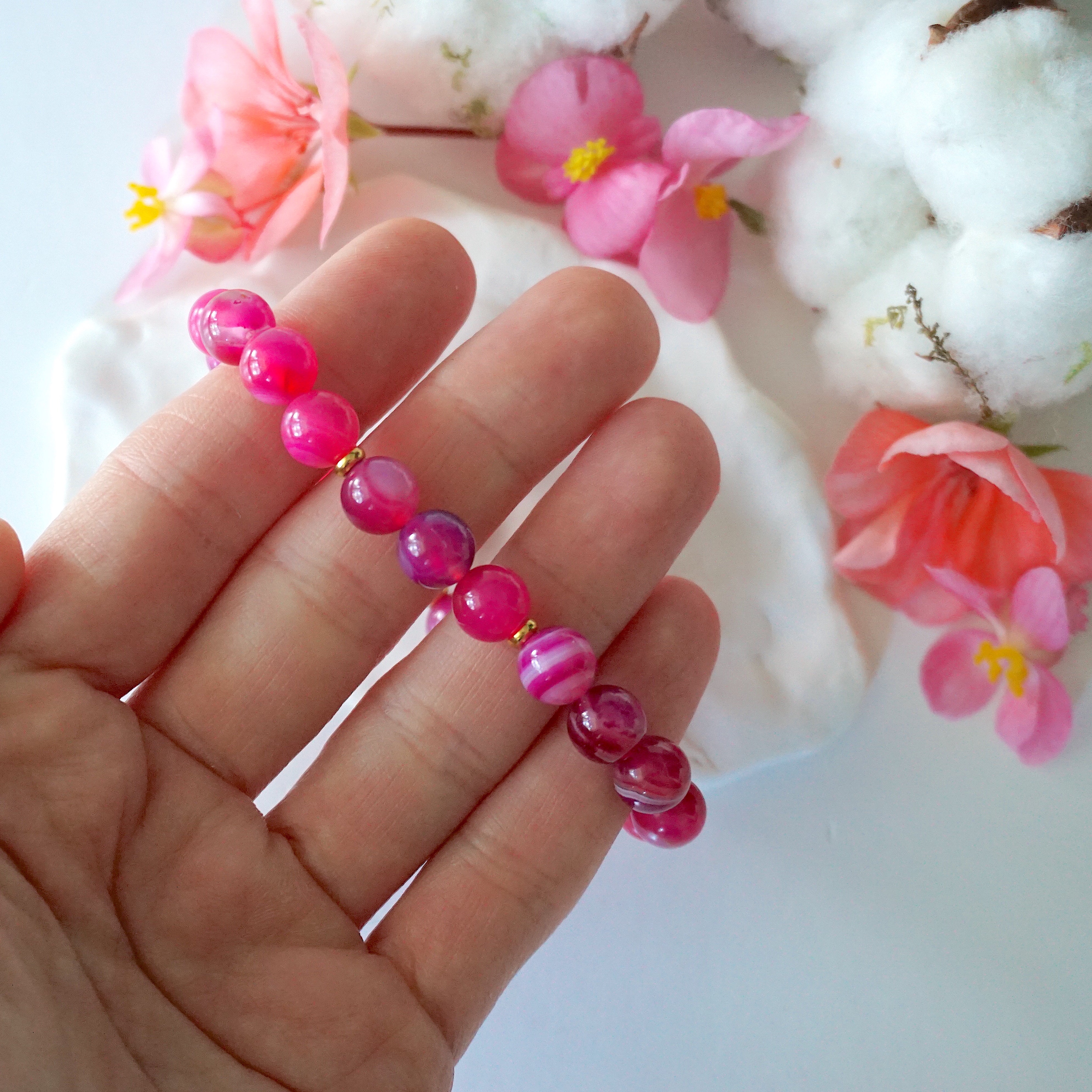 Pink Agate Healing Crystal Mala Bracelet - Natural Stone Beads for Meditation, Yoga & Spiritual Wellness | Handmade Buddhist Prayer Jewelry for Women & Men