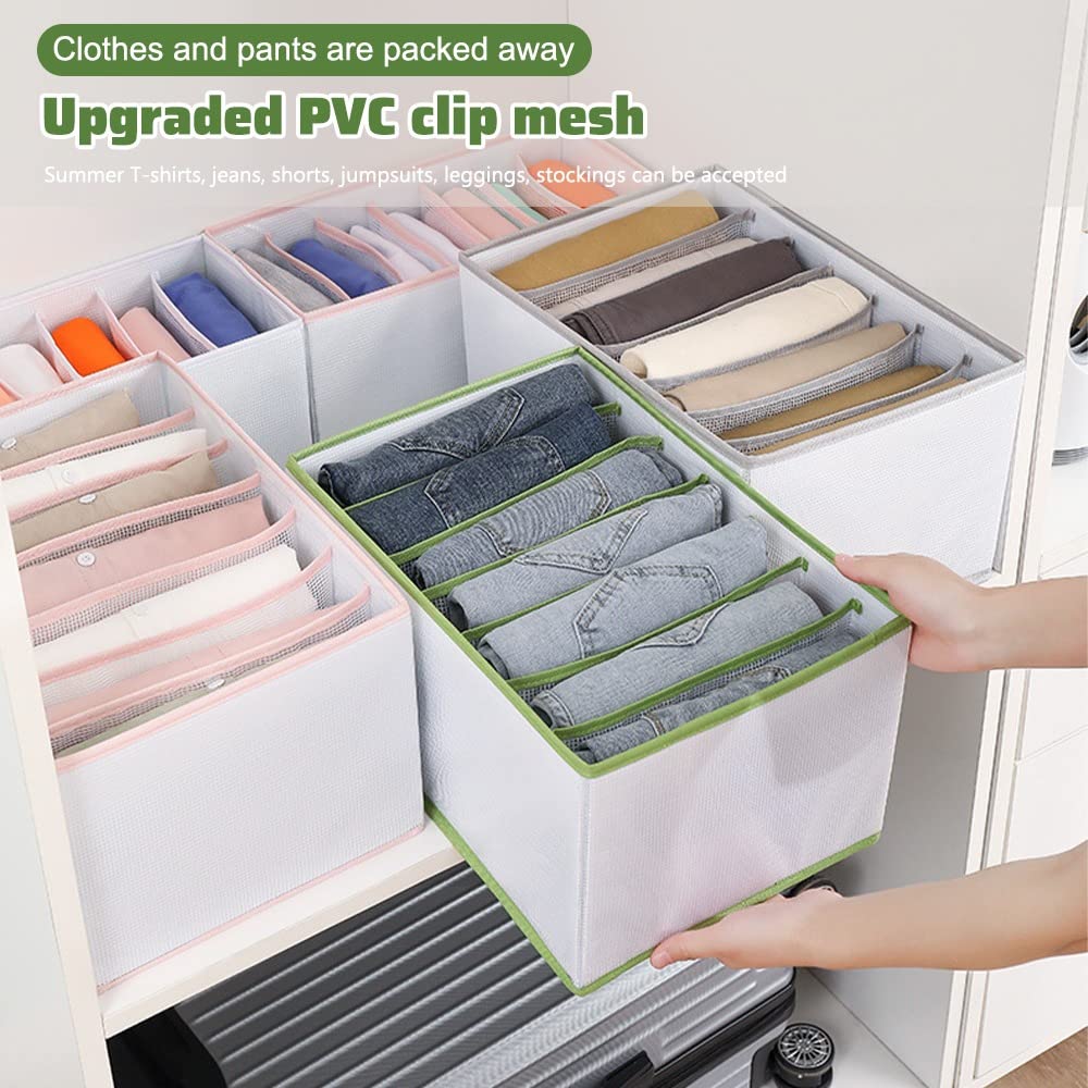 7 Grid Washable Foldable Mesh Wardrobe Organizer - 2 Pack Portable Closet Drawer Storage Box for Underwear, Socks, T-Shirts, Jeans & Accessories | Perfect for Bedroom, Closet & Travel Organization