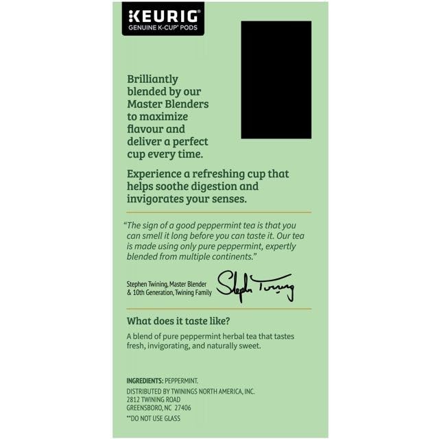 Twinings Pure Peppermint Tea K-Cup Pods for Keurig Brewers - 96 Count (4 Packs of 24) | Naturally Caffeine-Free Herbal Tea | 100% Pure Peppermint Leaves | Perfect for Relaxation, Digestion & Evening Tea Time